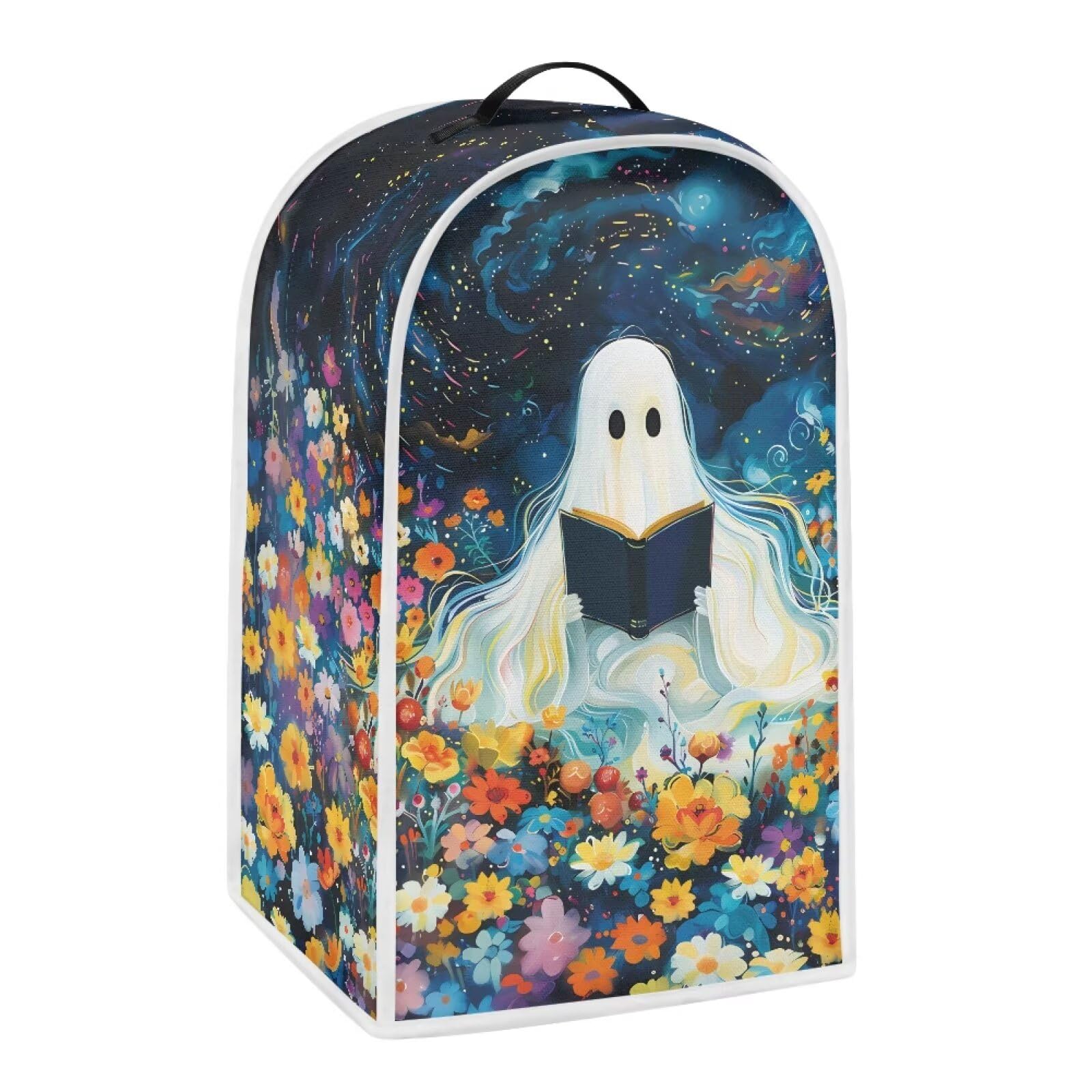 Floral Ghost Book Blender Dust Cover, Anti Fingerprint Polyester Stand Mixer or Coffee Maker Appliance Protector, Machine Washable Halloween Blender Cover for Kitchen Appliance