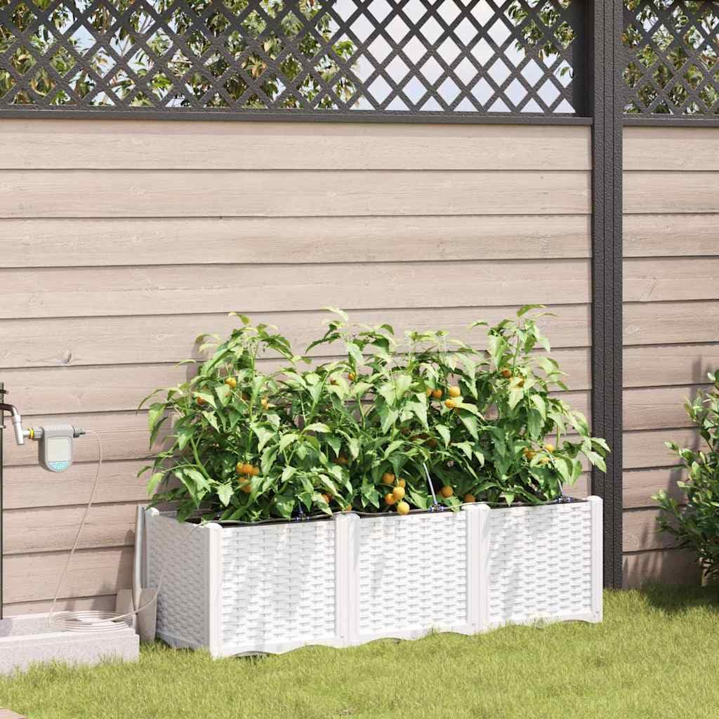 vidaXL Doniczka ogrodowa 3 pcs Biały 120 x 40 x 37,5 cm, Ogród i taras, nowoczesna doniczka samonawadniająca, trwały pojemnik na rośliny patio