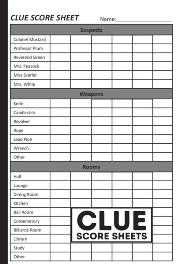 clue-score-sheets-120-clue-game-sheets-sickoz-dr-9798700493871-amazon-com-books for Free Printable Clue Game Sheets Clue Score Sheets: 120 Clue Game Sheets: Sickoz, Dr.: 9798700493871: Amazon.com: Books for Free Printable Clue Game Sheets