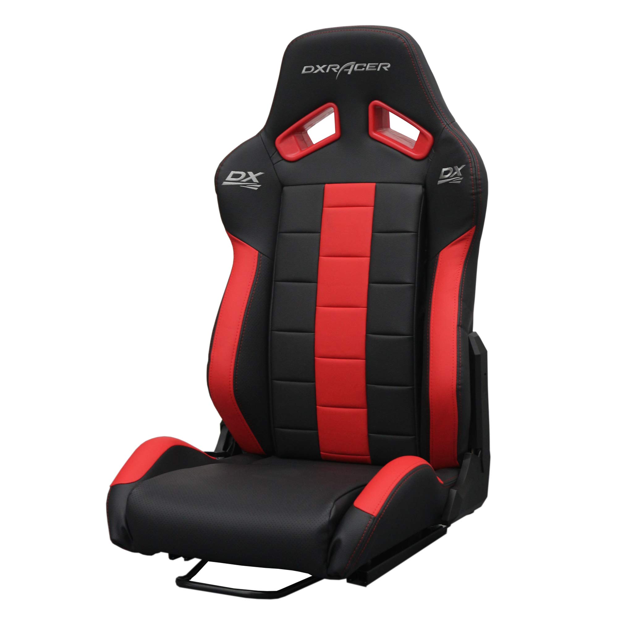 DX Racer Asiento Deportivo Coche, Semibaquet Ajustable, Cuero PU con PVC, con Ríeles Incluidos, Conductor y Pasajero, Universal para Videojuego/Coche/Simulador de Conducción, Negro con Parche Rojo