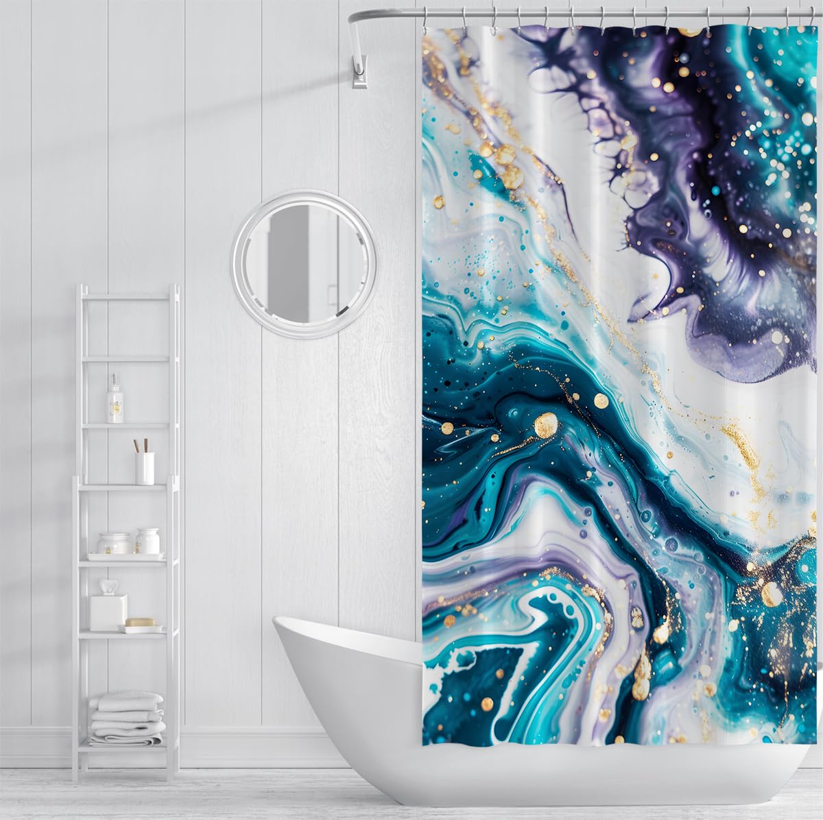 Rideau de douche salle de bain marbre agate sarcelle violet W150xL200 cm