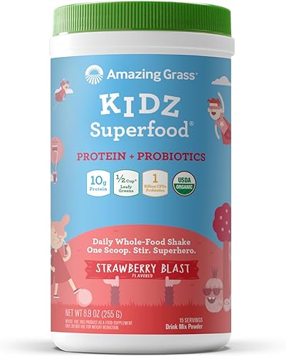 Amazing Grass Kidz Superfood - Batido superalimento para niños Proteína vegana y probióticos para niños con 12 taza de hojas verdes Amazing Grass Kidz Superfood - Batido superalimento para niños Proteína vegana y probióticos para niños con 12 taza de hojas verdes