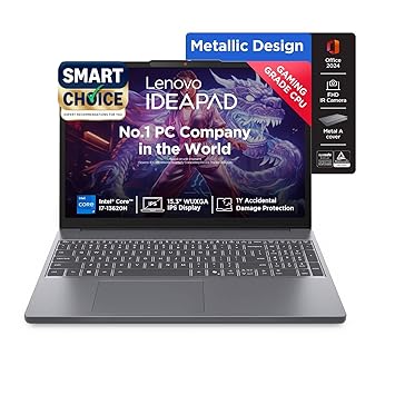 Lenovo Smartchoice IdeaPad Slim 3 13th Gen Core i7-13620H 15.3" (38.8cm) WUXGA IPS Laptop (16GB RAM/512GB SSD/Win 11/Office 2024/Backlit/Top Metal Cover & IR Camera/Grey/1.6Kg),83K100CJIN/S1IN