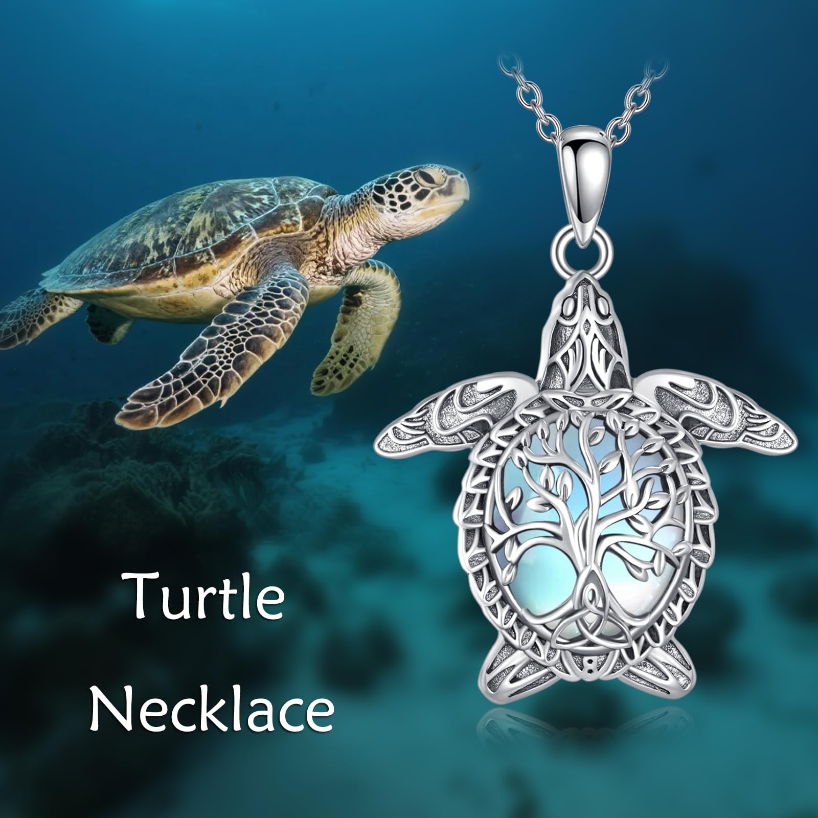 Meeresschildkröte/Eule Mondstein kette Halskette 925 Sterling Silber Lebensbaum Filigraner Anhänger Halskette Valentinstag Schmuck für Damen