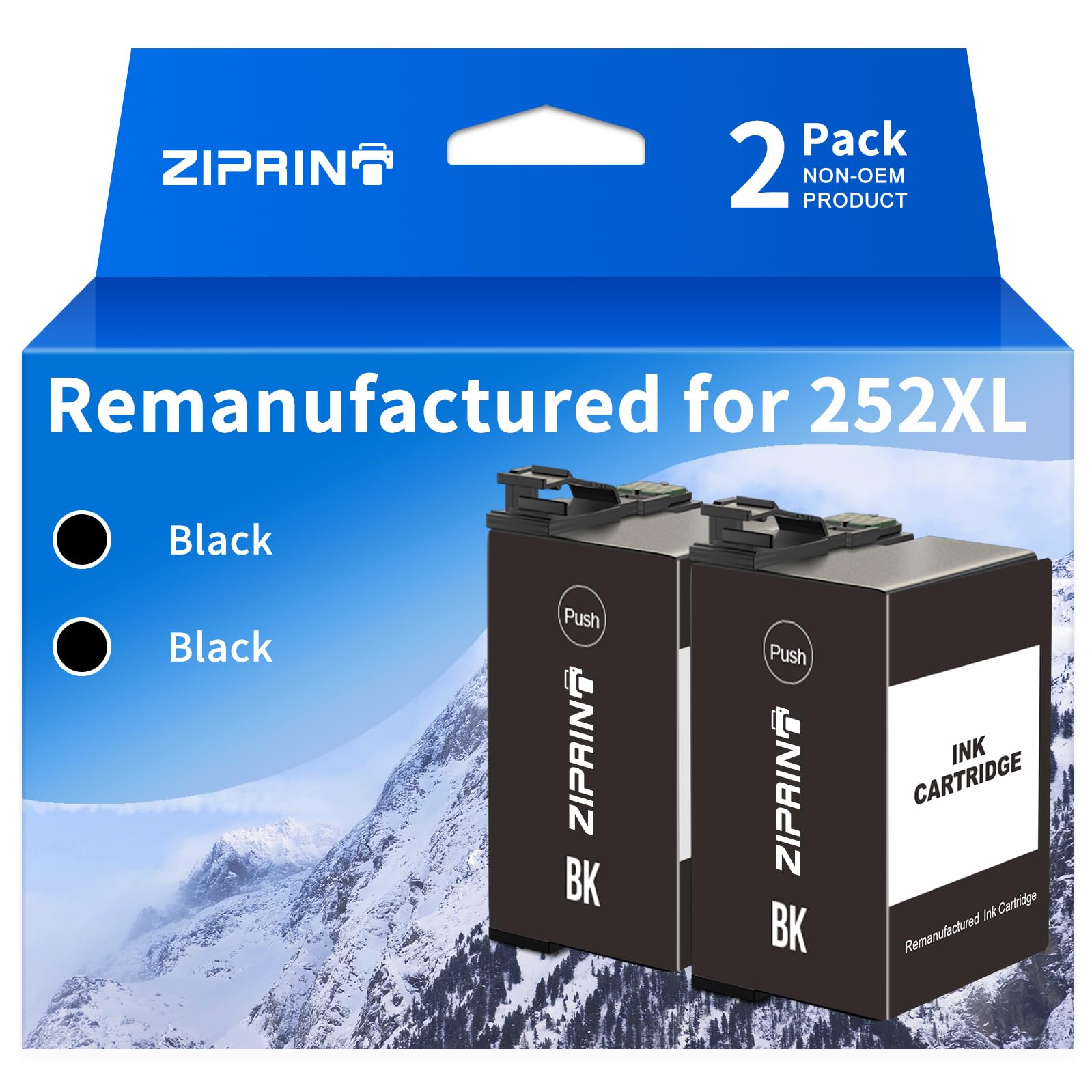 ZIPRINT Remanufactured Ink Cartridge Replacement for Epson 252XL 252 Ink for Epson Workforce WF-7720 WF-7710 WF-3640 WF-3630 WF-3620 WF-7620 WF-7610 WF-7110 Printer (252XL Black, 2-Pack)