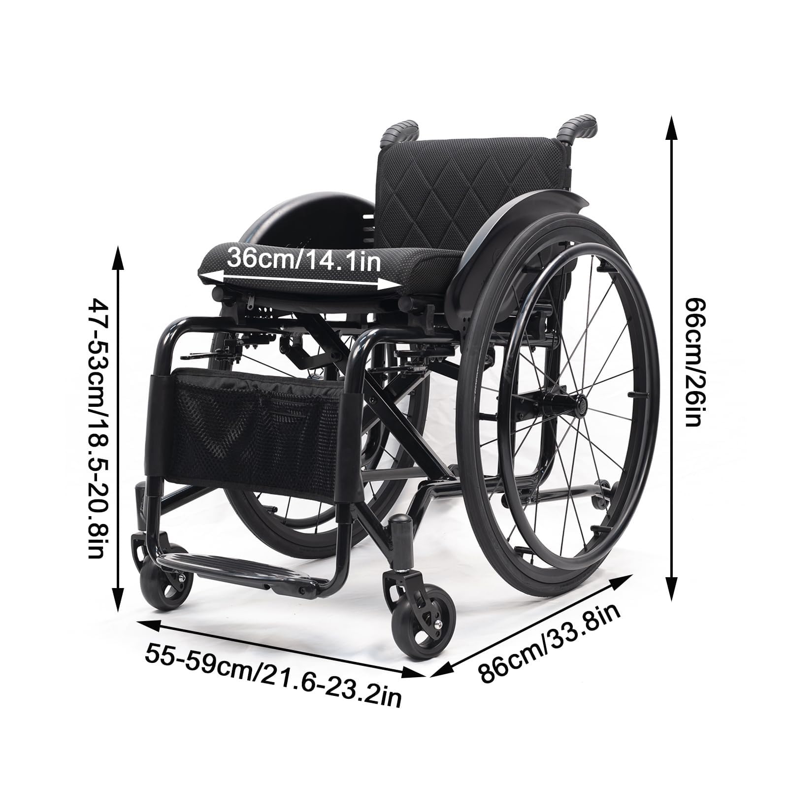Silla De Ruedas Deportiva Ultraligera Todoterreno para Adultos, Reposapiés Y Altura del Asiento Ajustables, Plegable, Fácil De Desmontar, Capacidad De Carga De 100 Kg. 42cm-A