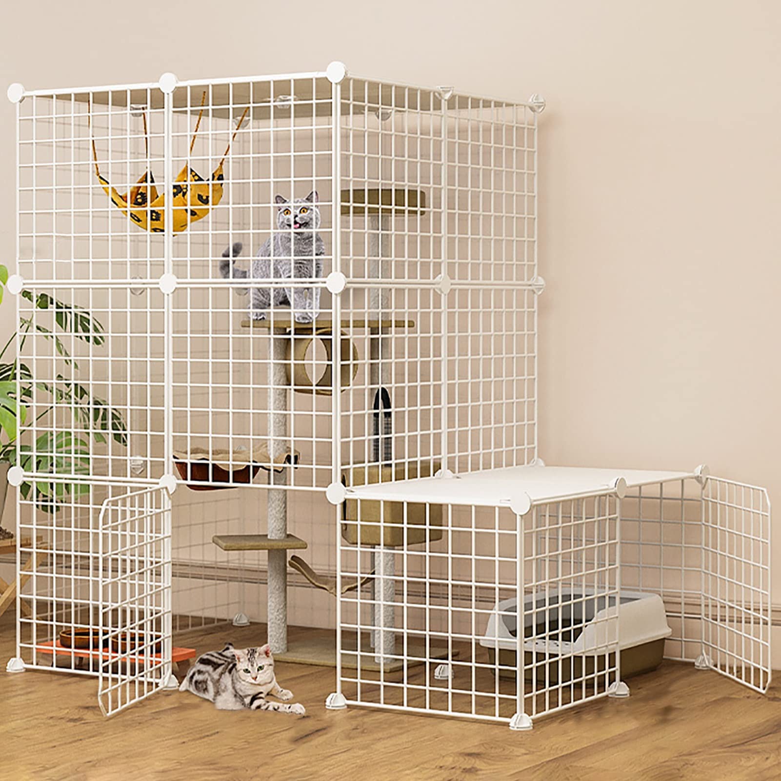 asdchZen Cat Cage Metal Cat Ferret Enclosure Chinchilla Cage Ramp/Ladders/Hammock For Pet Closed Cat Cage With Litter Box,C,111 * 75 * 109 Cm,White,C-111 * 75 * 109 CM