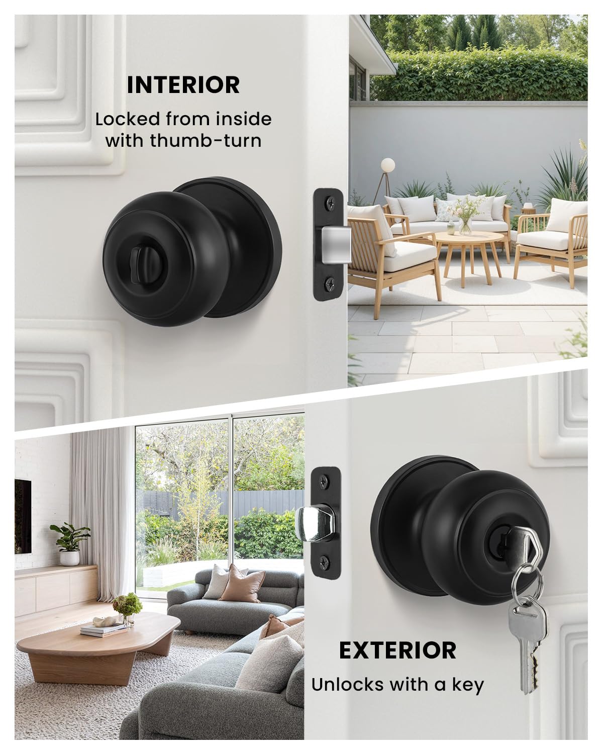 Haidms Matte Black Door Knobs with Lock & Key -2