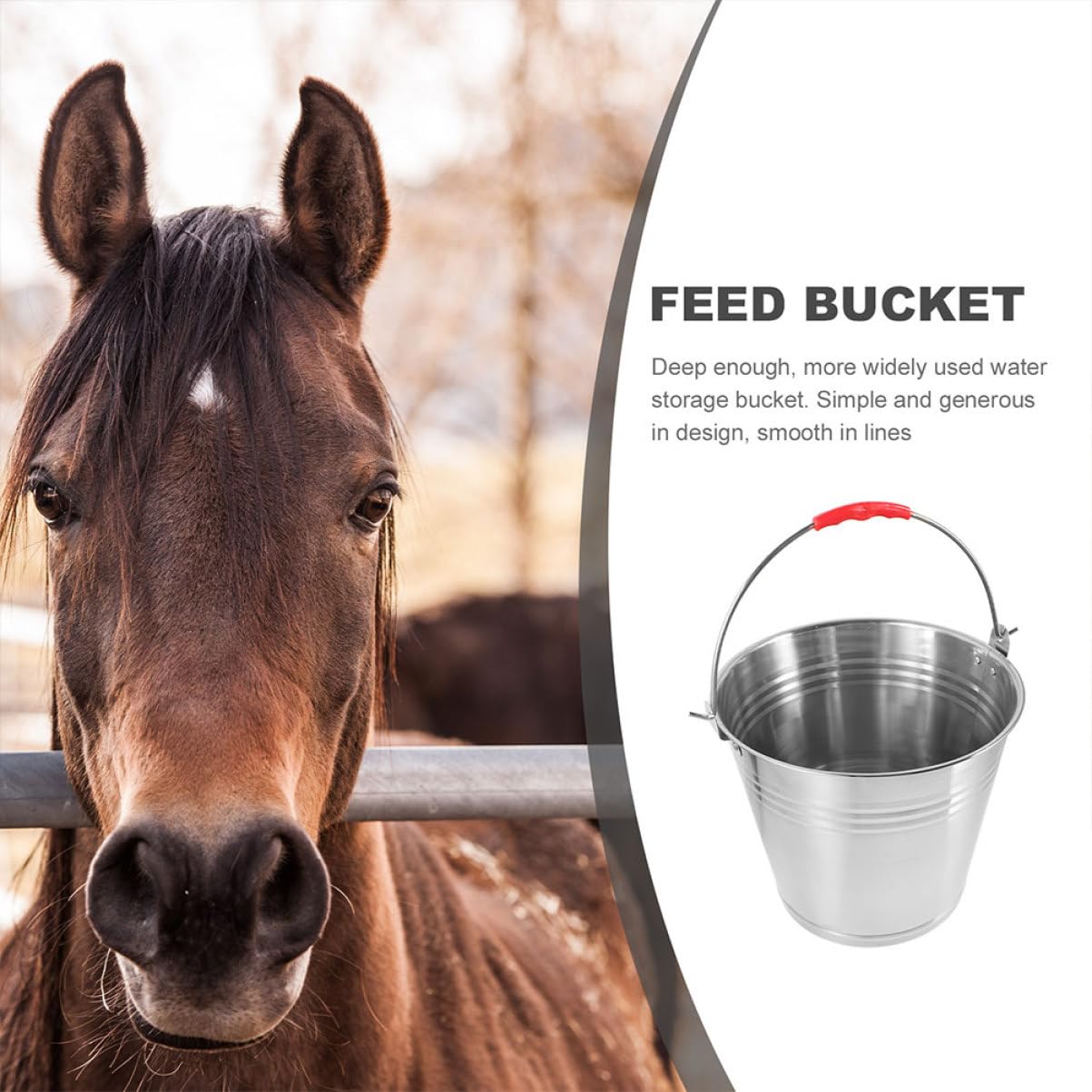 Cubo de Acero Inoxidable para Caballos 10l Asa Portátil | Plata, Fácil de Limpiar, Uso Múltiple, para Caballo y Potro, Adecuado para Agua y Alimento en Establo
