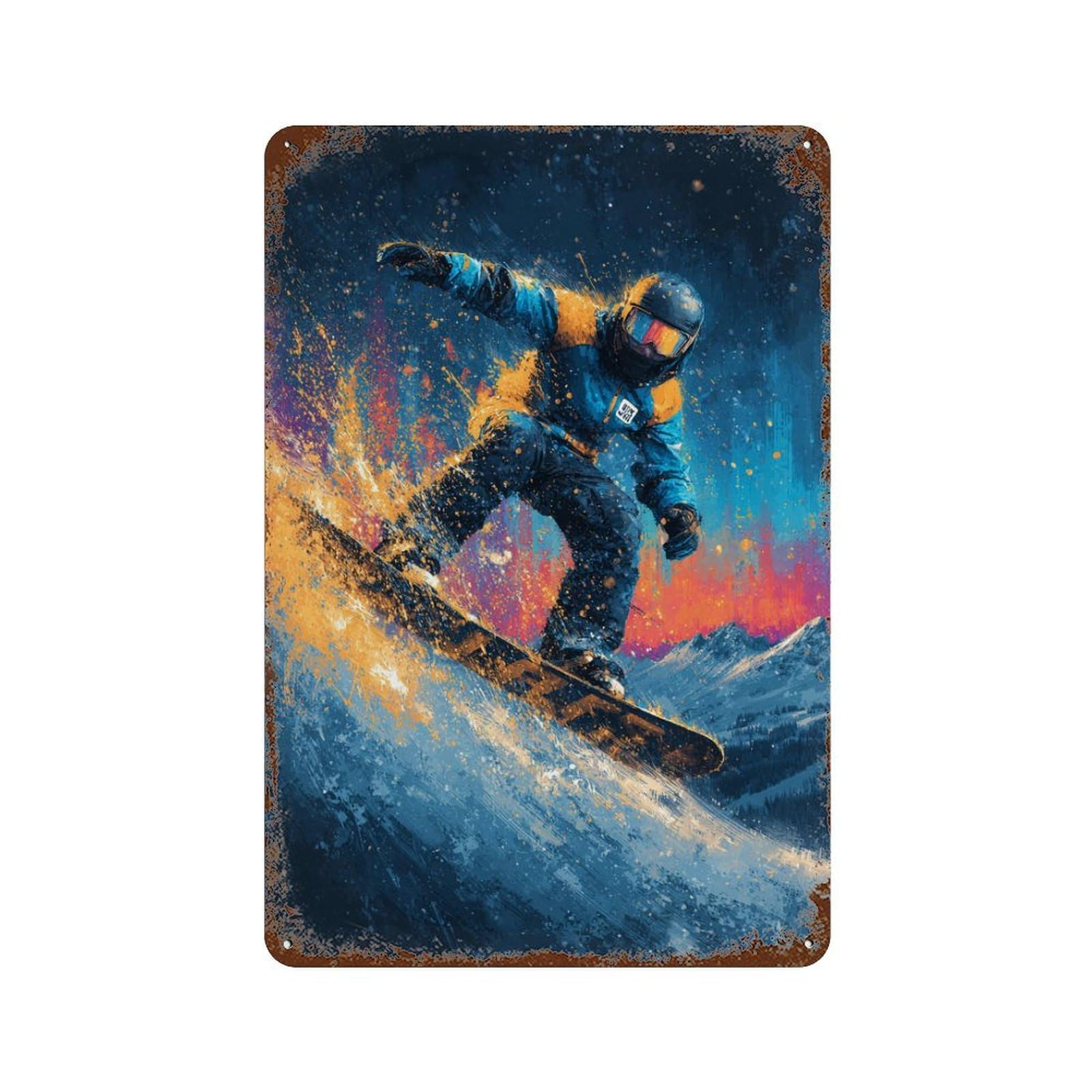 Rust Effect Snowboarder in Action -8 Rusty Metal Tin Sign 11.8"x7.9", Shabby Chic Decor for Garage, Bar And Workshop Decor