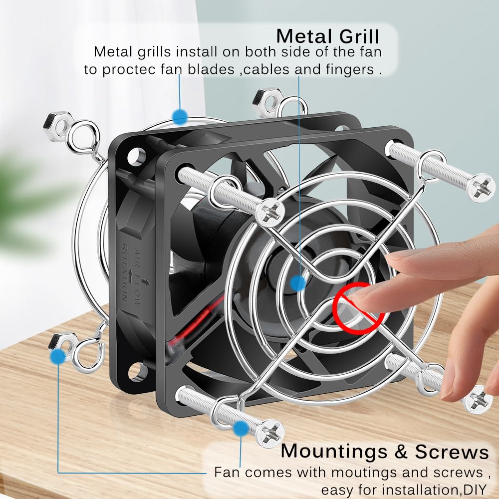 GDSTIME Paquete de 2 ventiladores de 12 V CC de 60 mm IP68 de 60 mm x 25 mm, ventilador de refrigeración de PC de 2 pines, doble rodamiento de bolas, ventilador de caja de 6 cm, 4500 RPM de alta
