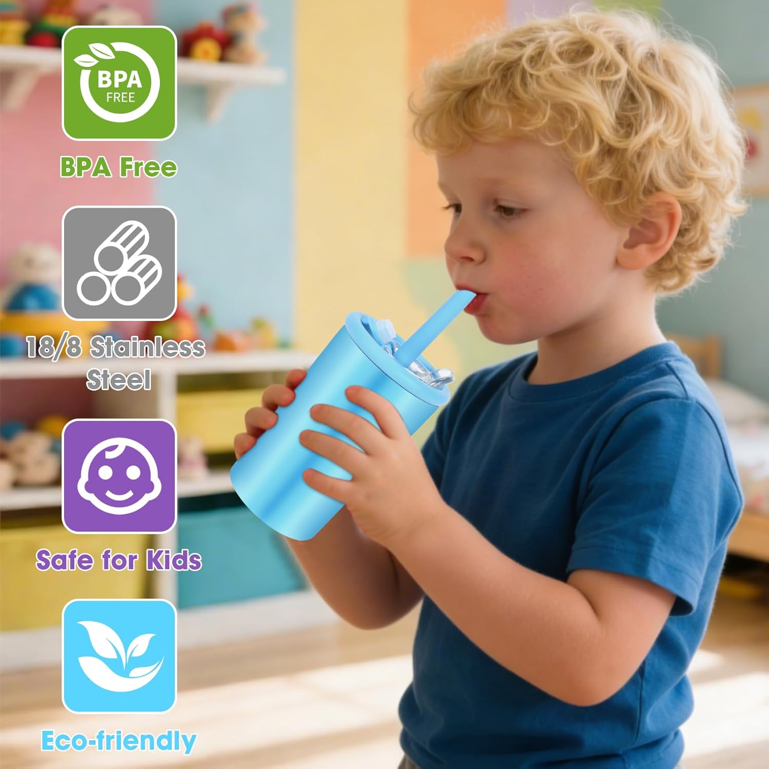 12oz Stainless Steel Kids & Toddler Drinking Cups, Double Walled Insulated Kids Cups with Straws and Lids Leak Proof, Set of 4, Dishwasher Safe - Image 2