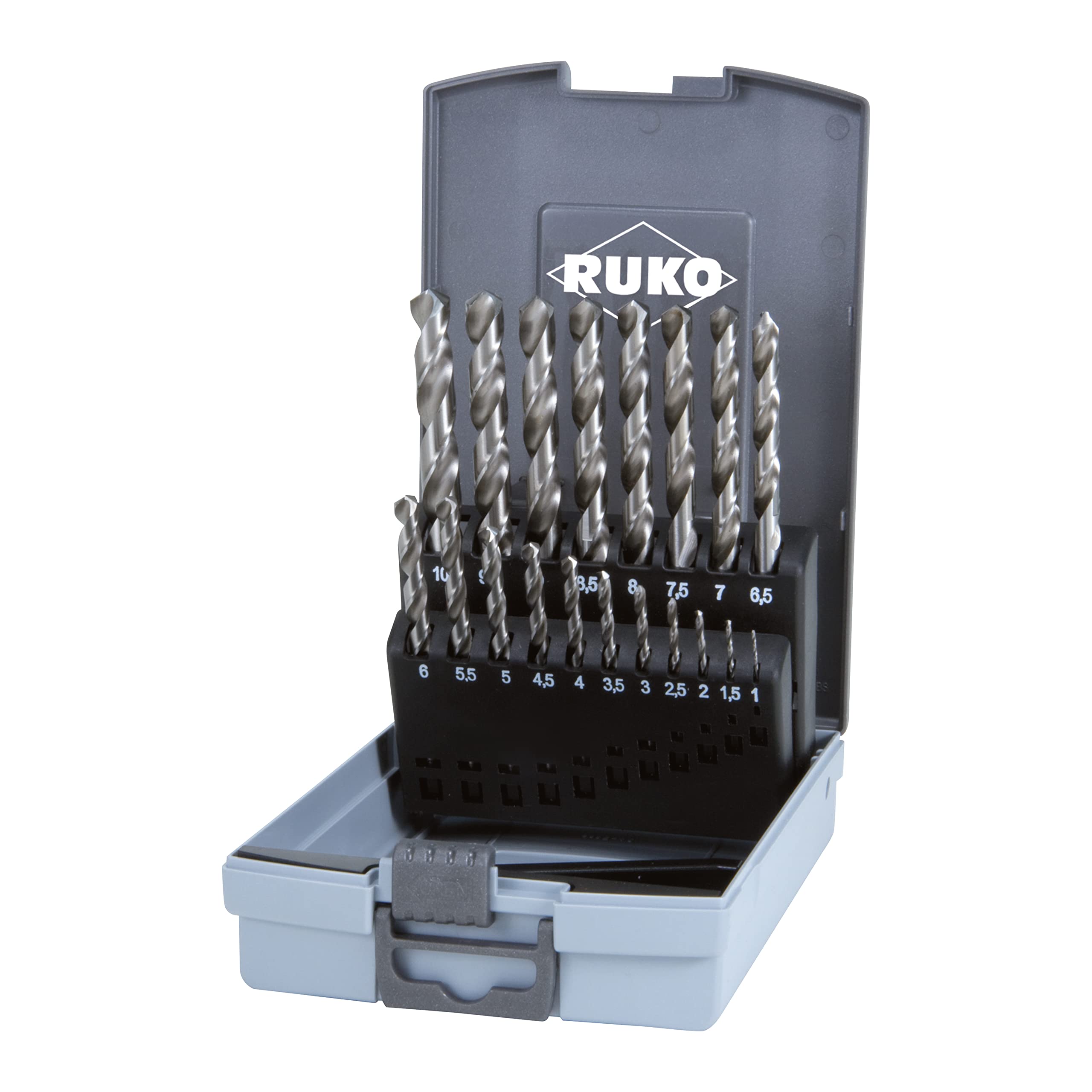 RUKO R281214ERO HSSE-Co 8 - Juego de brocas helicoidales (DIN 338, tipo VA, acabado TiAlN, 19 piezas)