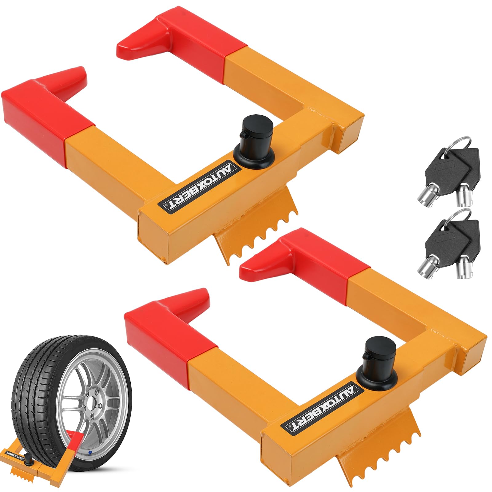 2 Radkrallen Parkkralle (Reifen von 7 bis 12 Zoll Breite) – Sägesichere Diebstahlsicherung für Auto, Wohnmobil, Anhänger & Motorrad mit PVC-Schutz + 4 Schlüssel