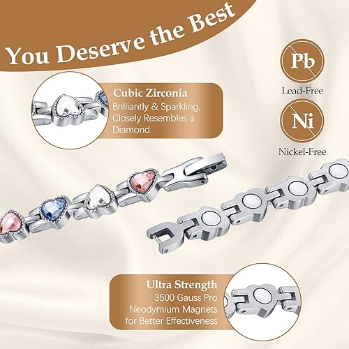Miniatura 4 de Feraco Pulseras magnéticas para mujer, pulsera magnética de acero de titanio con imanes de neodimio y cristales brillantes, regalos de joyería