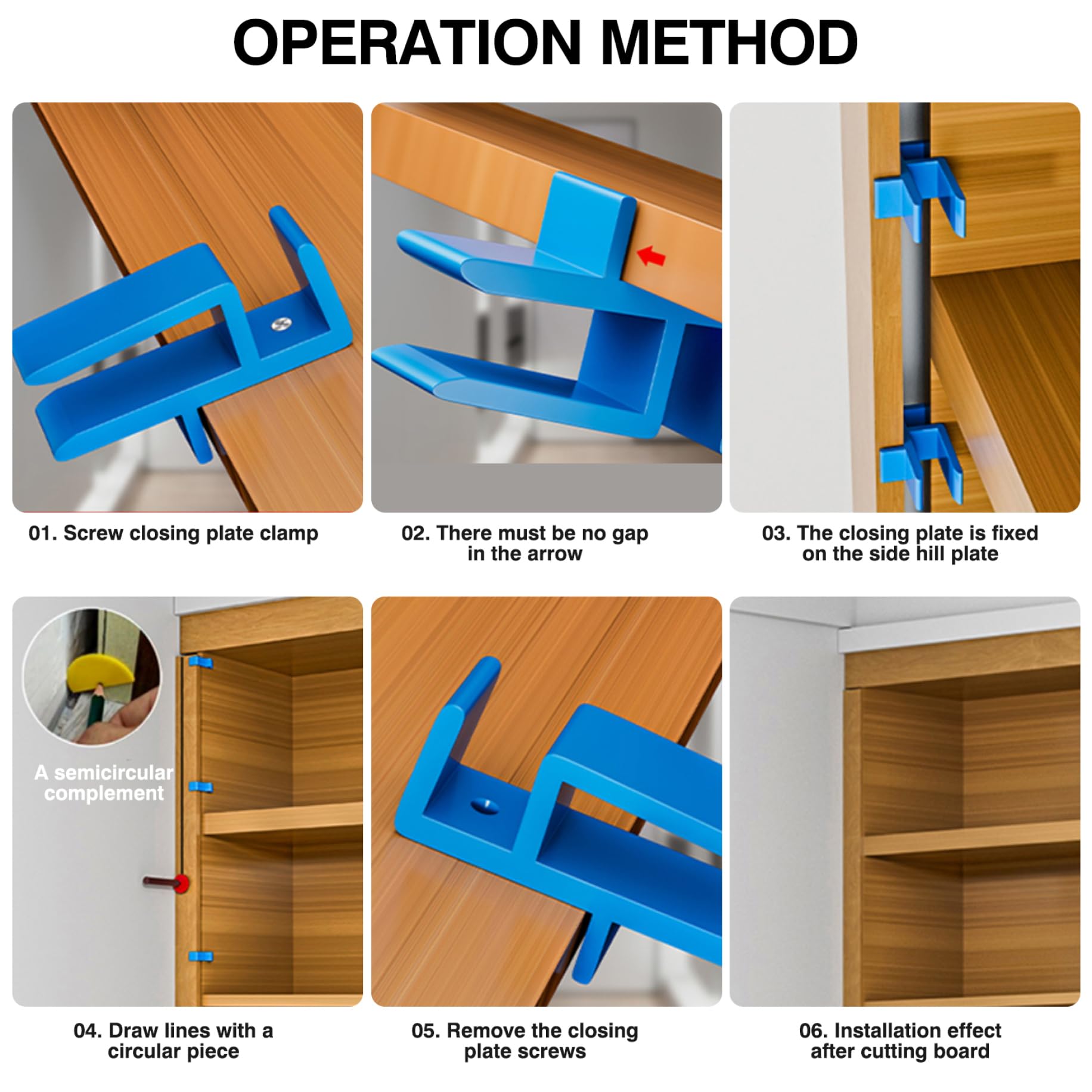 Herramientas de carpintería de 6 PC, juego de herramientas U-Scribe Jig & Scribing, plantilla de montaje en la puerta del gabinete de plástico para carpintería de carpintería, bricolaje y carpin