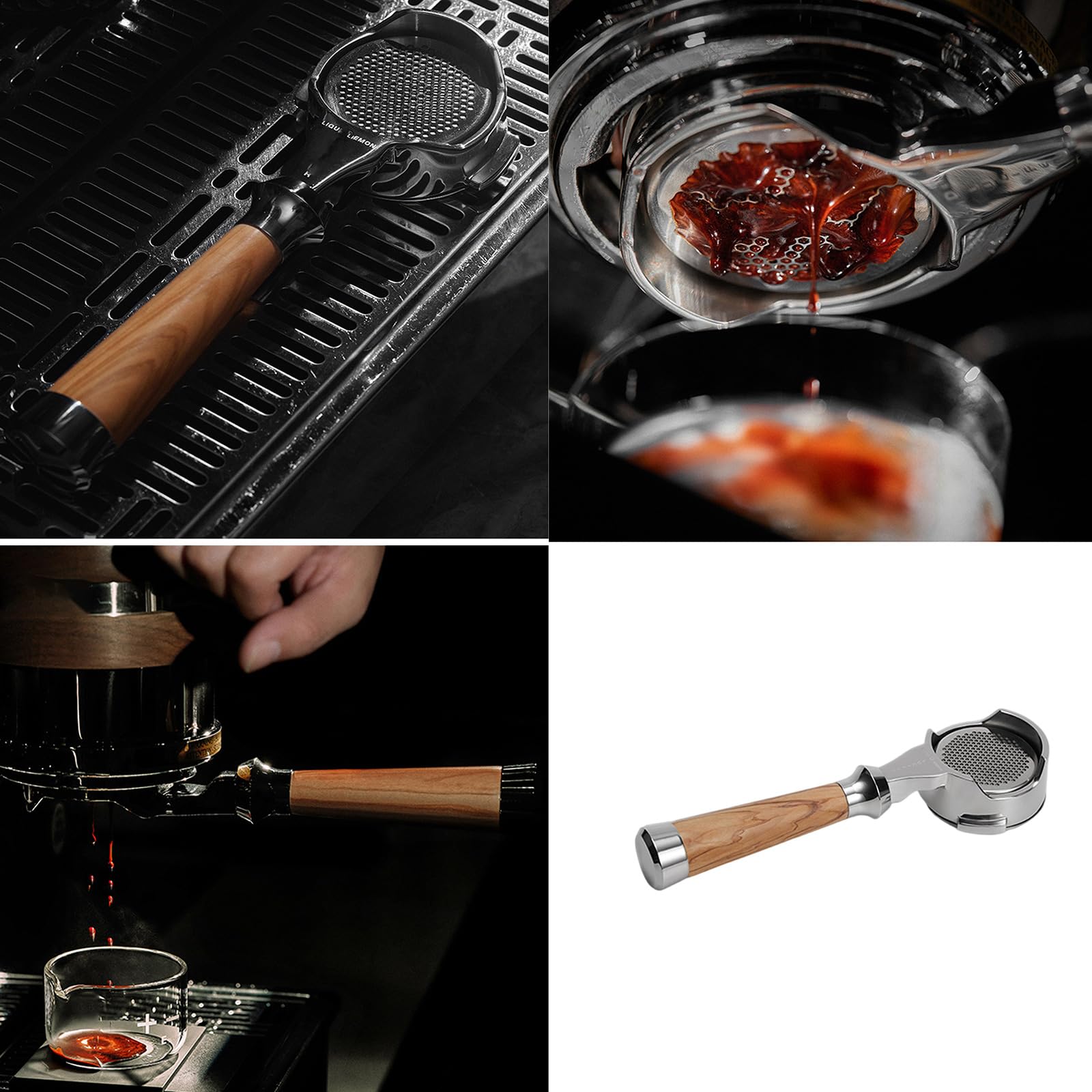 Siebträger aus Edelstahl, bodenlos, Holzgriff, Filterkorb für Espressomaschine, rostfrei, Kaffeezubehör, Siebträger aus Edelstahl