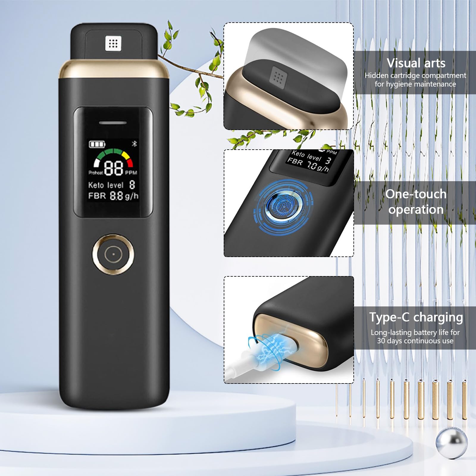 Analizzatore di Chetoni Respiratori, Respiratore Professionale Chetosi, Etilometro Portatile per Chetoni, Misuratore di Chetoni nel Respiro Digitale per Monitorare Chetoni e Livelli di Chetosi