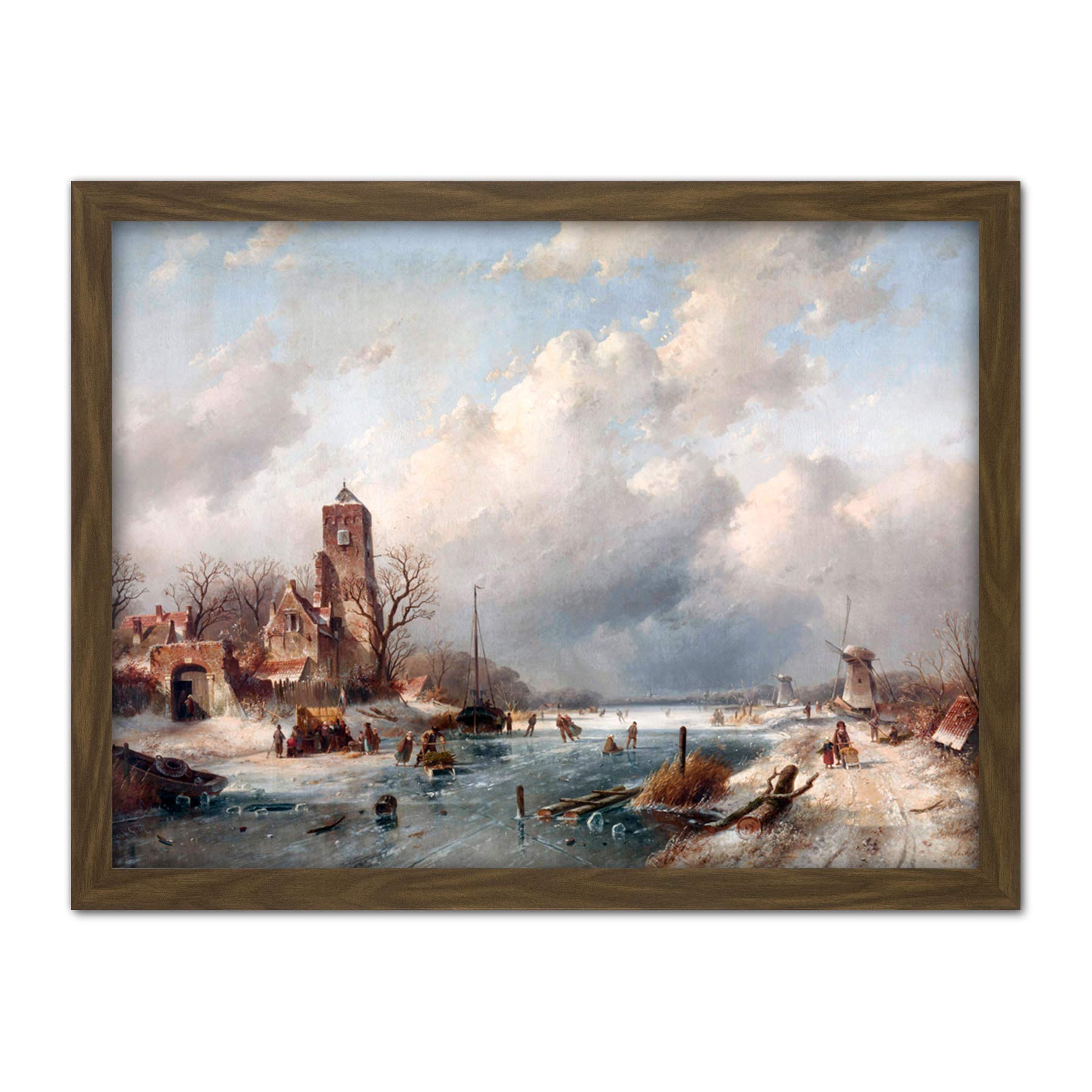 Artery8 Leickert Winter Scene Snow Landscape Painting Artwork Framed Wall Art Print 18X24 Inch