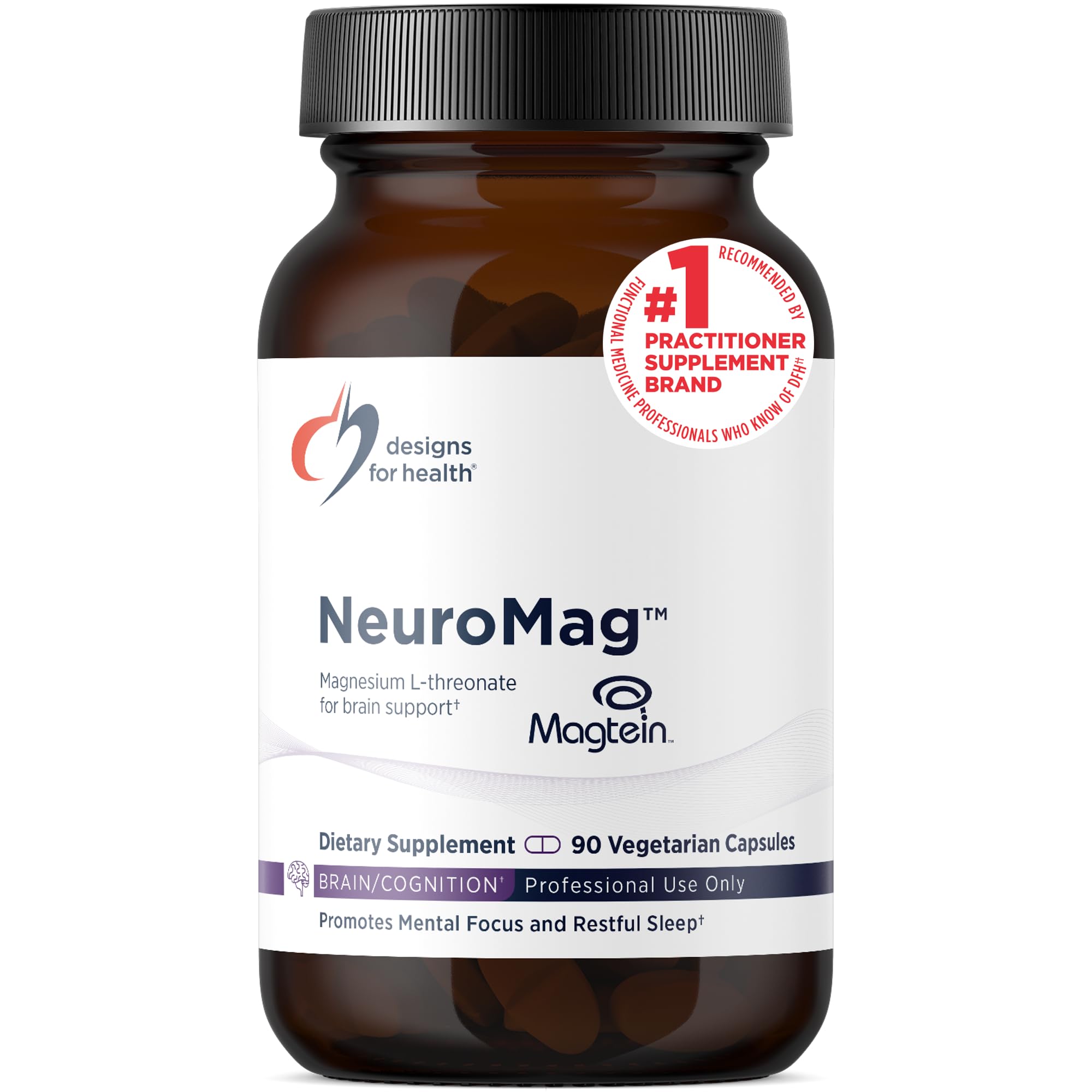 Designs for HealthNeuroMag Bioavailable Magnesium L-Threonate - Chelated Magnesium Supplement from Magtein for Brain Health & Cognitive Function, Support Focus & Sleep* (90 Vegan Capsules)