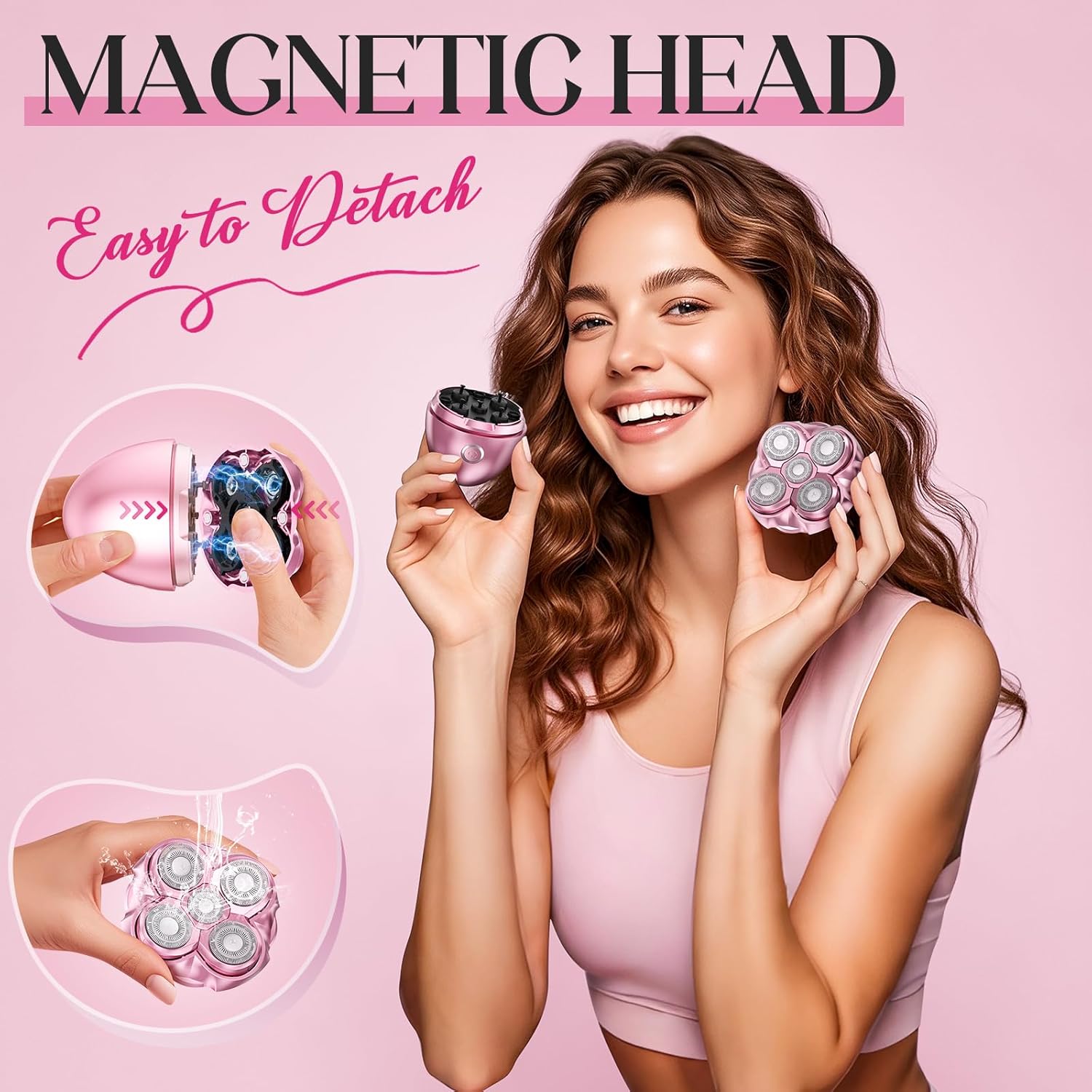 Electric Shaver for Women, 5D Floating Rotary Razor Hair Remover, Wet/Dry Face & Body Shaver for Arms, Legs and Underarms, Portable Travel Shaving Gift for Her Pink