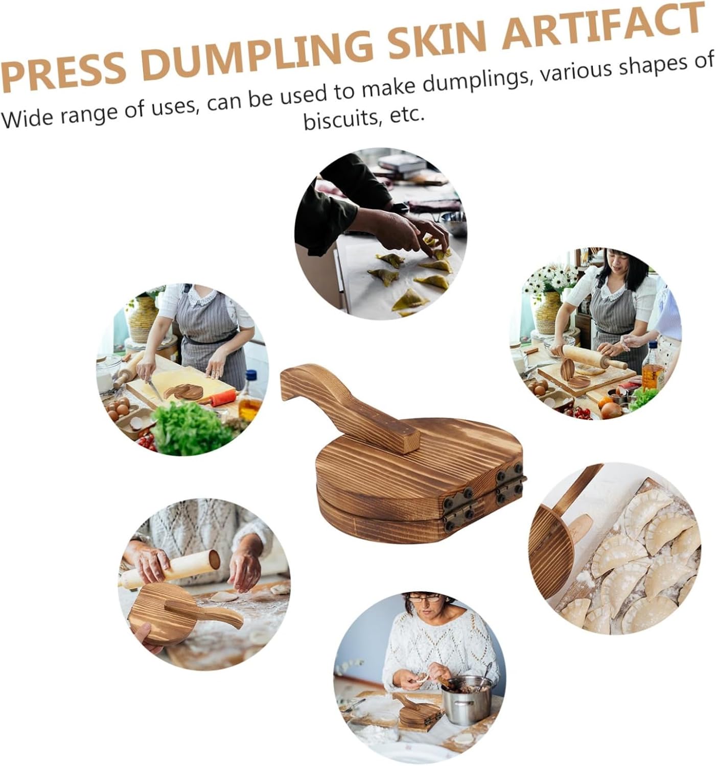1pc Dumpling Wrapper Mold Wooden Pressing Plate for Empanadas Easy Use Kitchen Tool Non- Handle Versatile for Dumplings and Pies Carbonized Finish