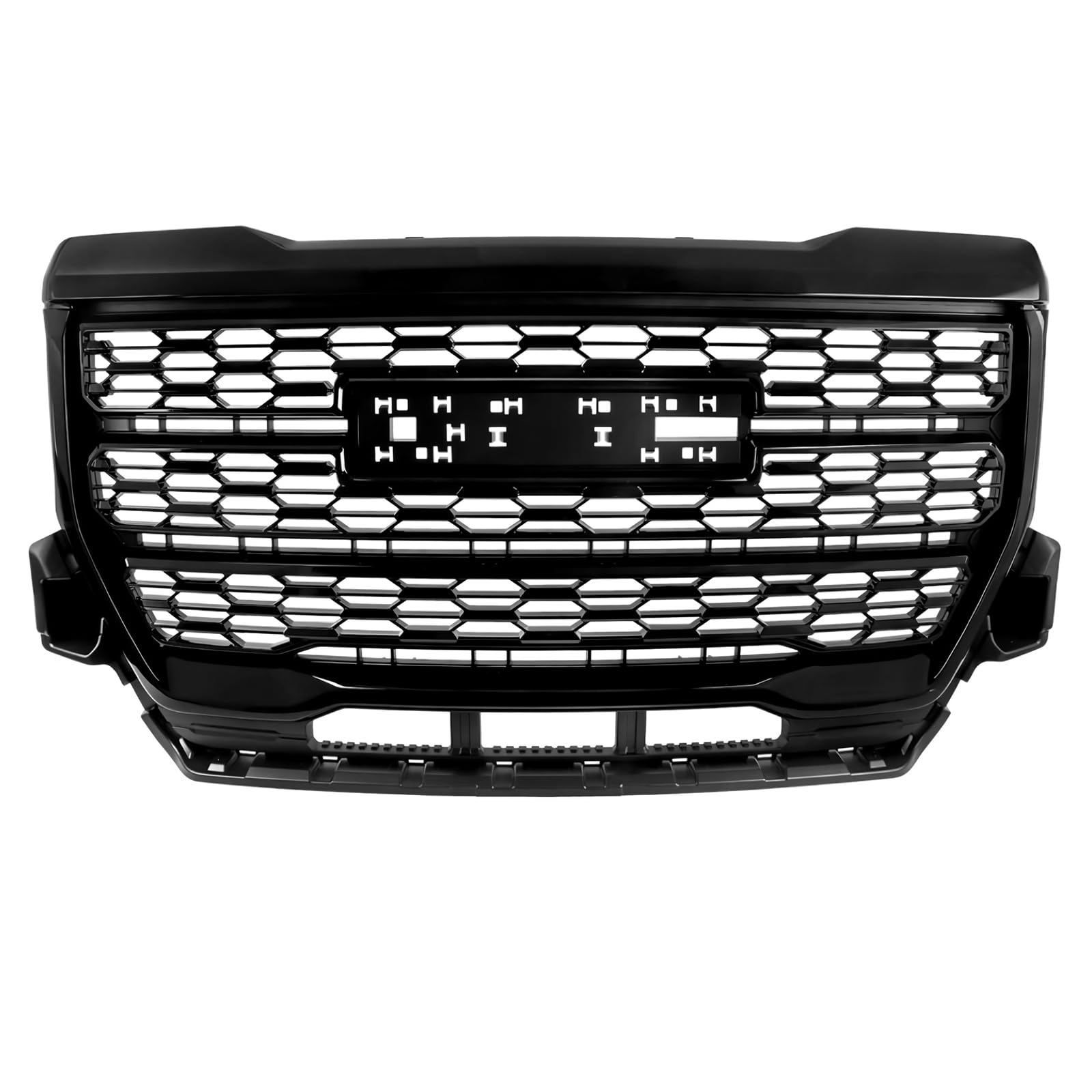 IKON MOTORSPORTS Front Upper Grille, Compatible with 2021-2022 GMC Canyon, Denali Style Gloss Black Replacement Front Bumper Hood Grill