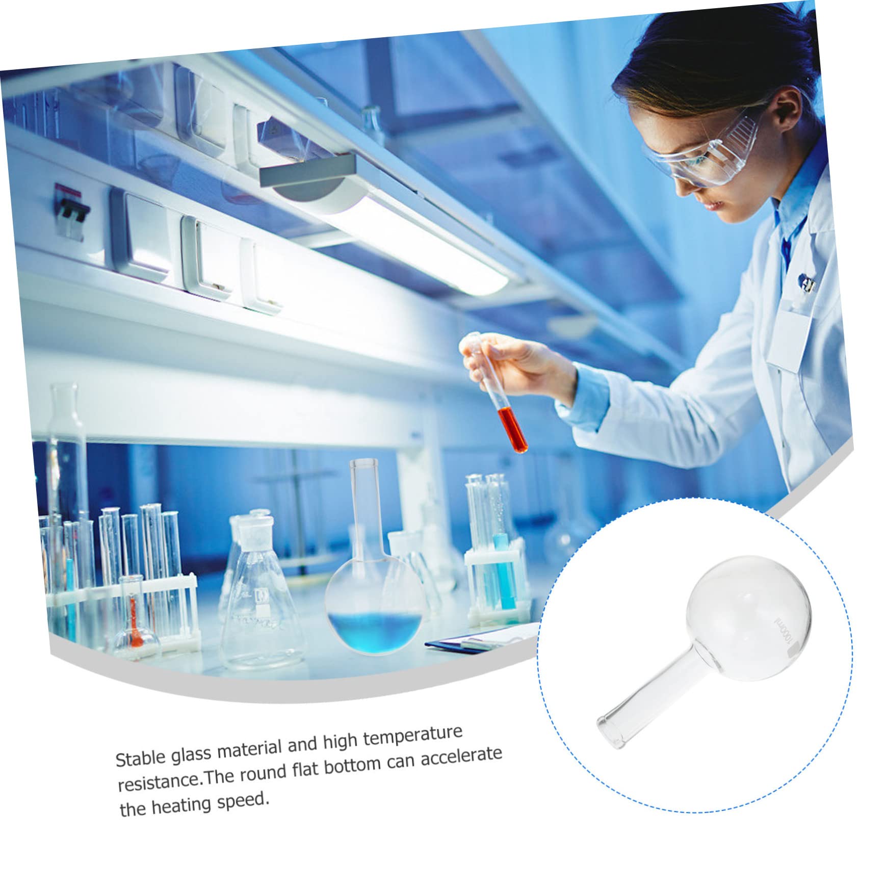 Baluue Flacon à Col Étroit en Verre 1000ml, Fond Plat Résistant Haute Température, Forme Simple et Élégante pour Usage Scientifique en Laboratoire