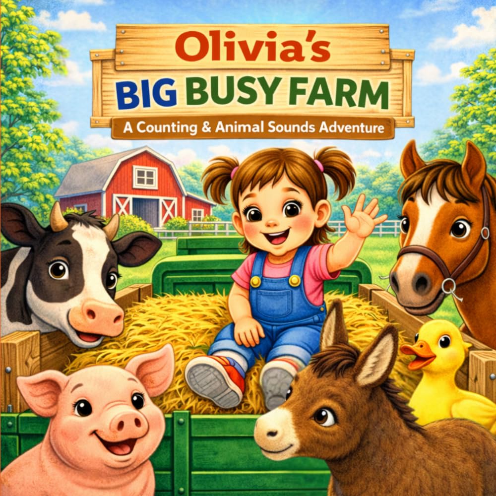 Olivia’s Big Busy Farm: A Fun Farm Animal Counting Book for Toddlers (Ages 1–4) | Learn Numbers, Sounds & First Words (Three Hearts Personalized Baby Books (Olivia))