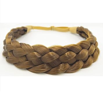5 Strands Synthetic Hair Braided Headband Hairpiece Classic Chunky Wide Plaited Braids ElasticMulti Color Headband Ladies Beauty Hair Accessories ...