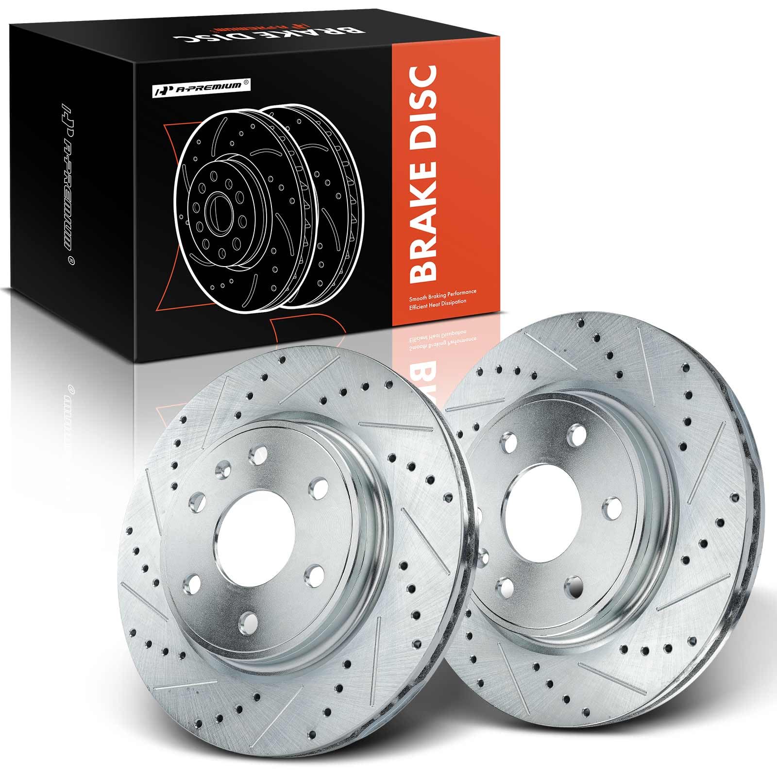 A-Premium 12.80 inch (325mm) Front Drilled and Slotted Disc Brake Rotors Compatible with Select Chevy, GMC, Saturn, Buick and Cadillac Models -