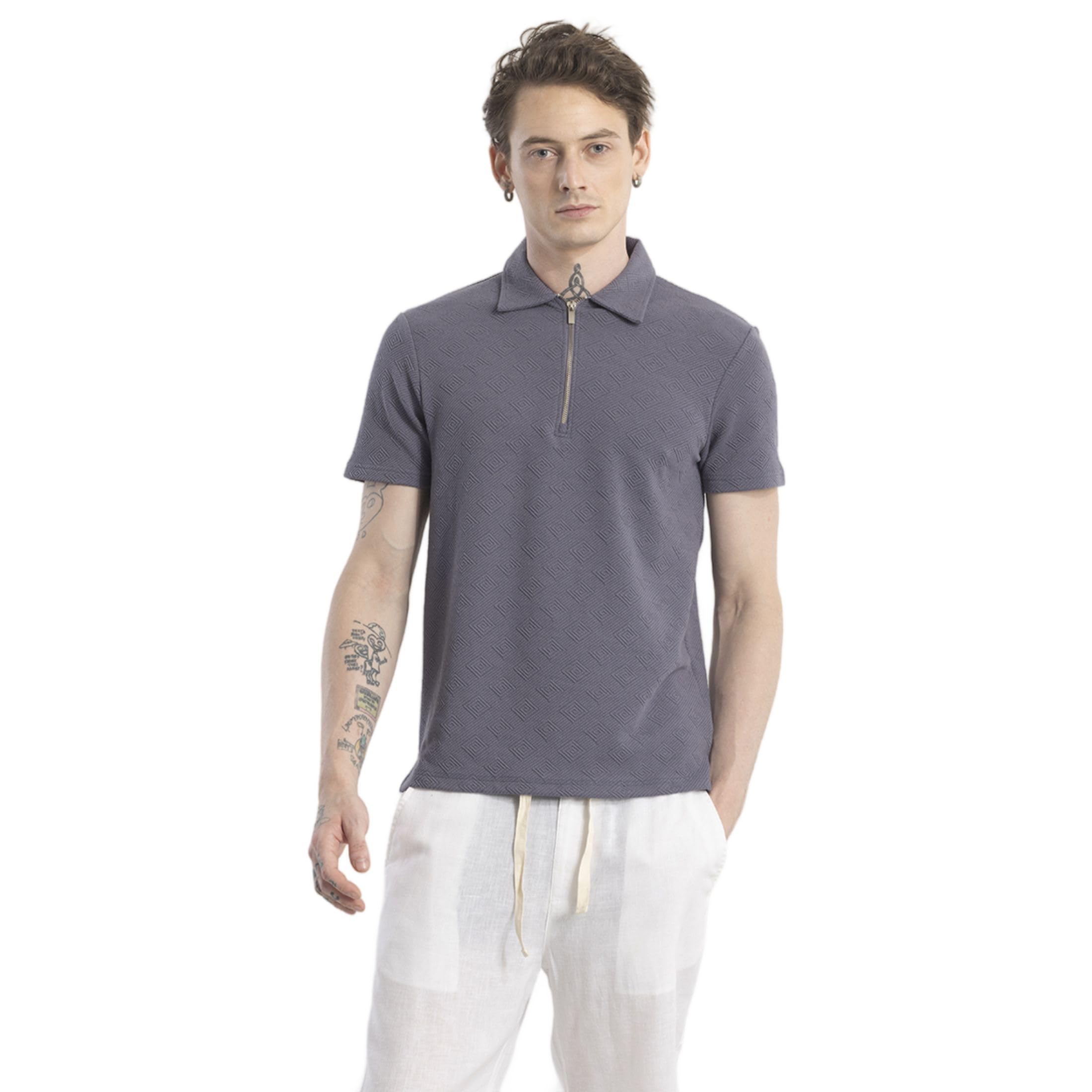 Cream Textured Polo T-Shirt-image-38
