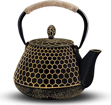 Dachenus 1000ml Japanese Cast Iron Teapot | Teapot with Stainless Steel Infuser, Loose-leaf Tea and Floral Tea , Stovetop Safe, Honeycomb Pattern, Enamel Interior
