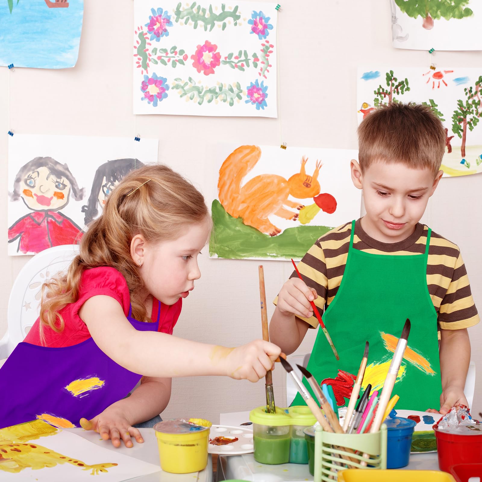 PLULON 8 Pcs Kids Apron Painting Aprons, Kids Aprons for Painting Art Apron Smocks Bulk for Art Activity Craft Home Kitchen Classroom Party Supplies - Image 4