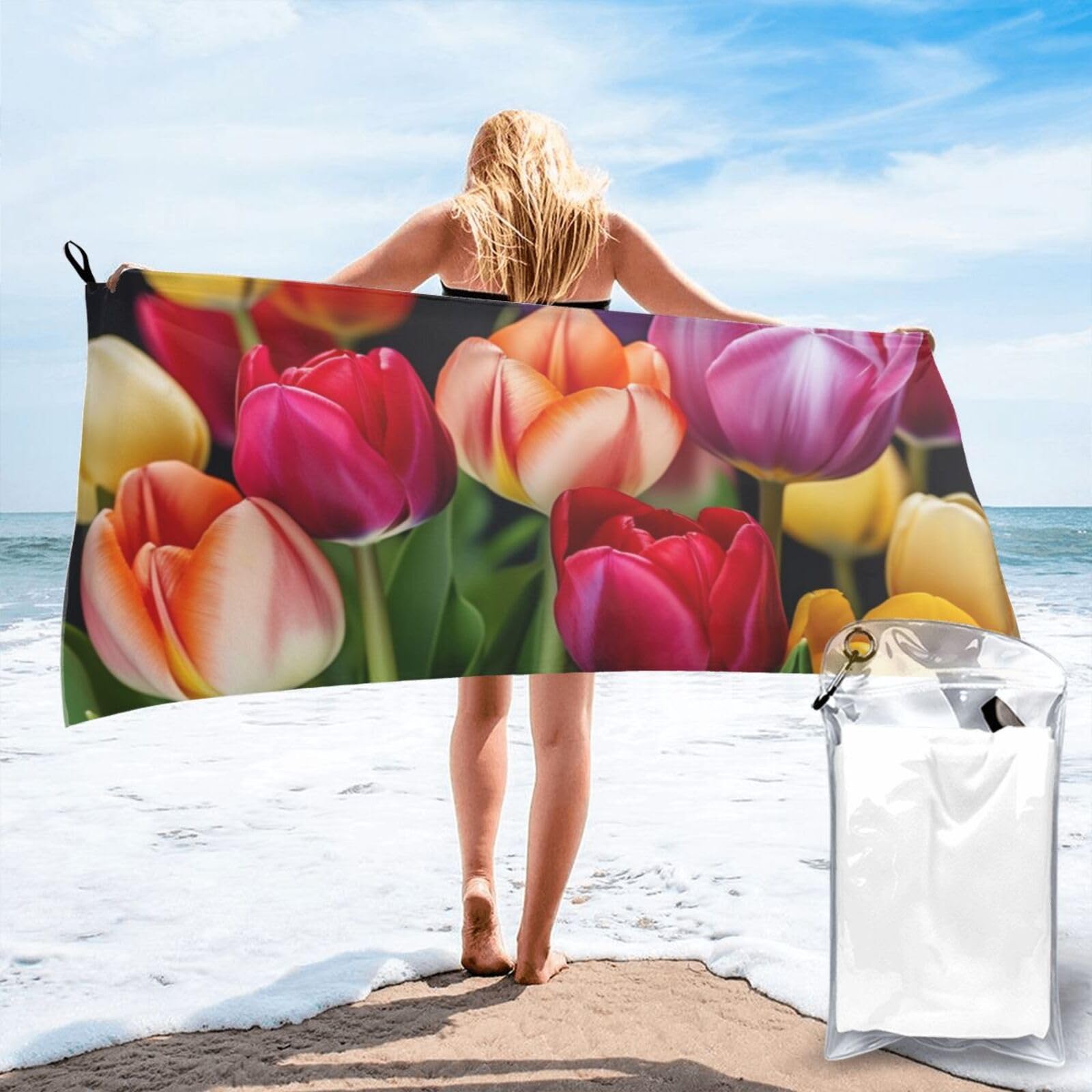 DWVTSLH Microfiber Sand Free Beach Towel 27.5"x55", Quick Dry Absorbent Travel Towel Large Camping Blanket, Flower Bath Towels Lightweight Pool Swim Towels for Vacation Essentials