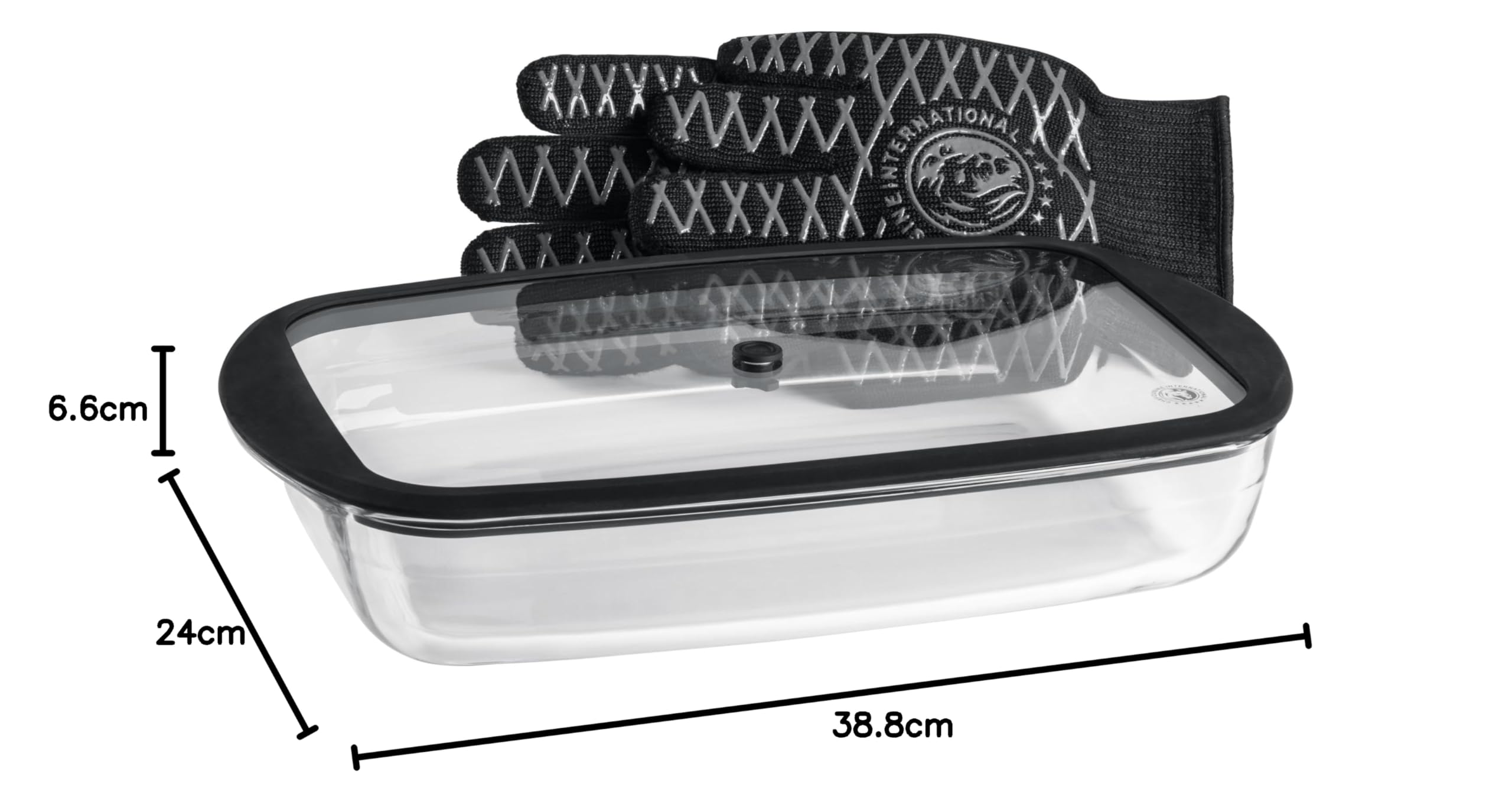 CHEF CUISINE Vakuum-Auflaufform mit Hitzeschutz Handschuh, Borosilikat-Glas