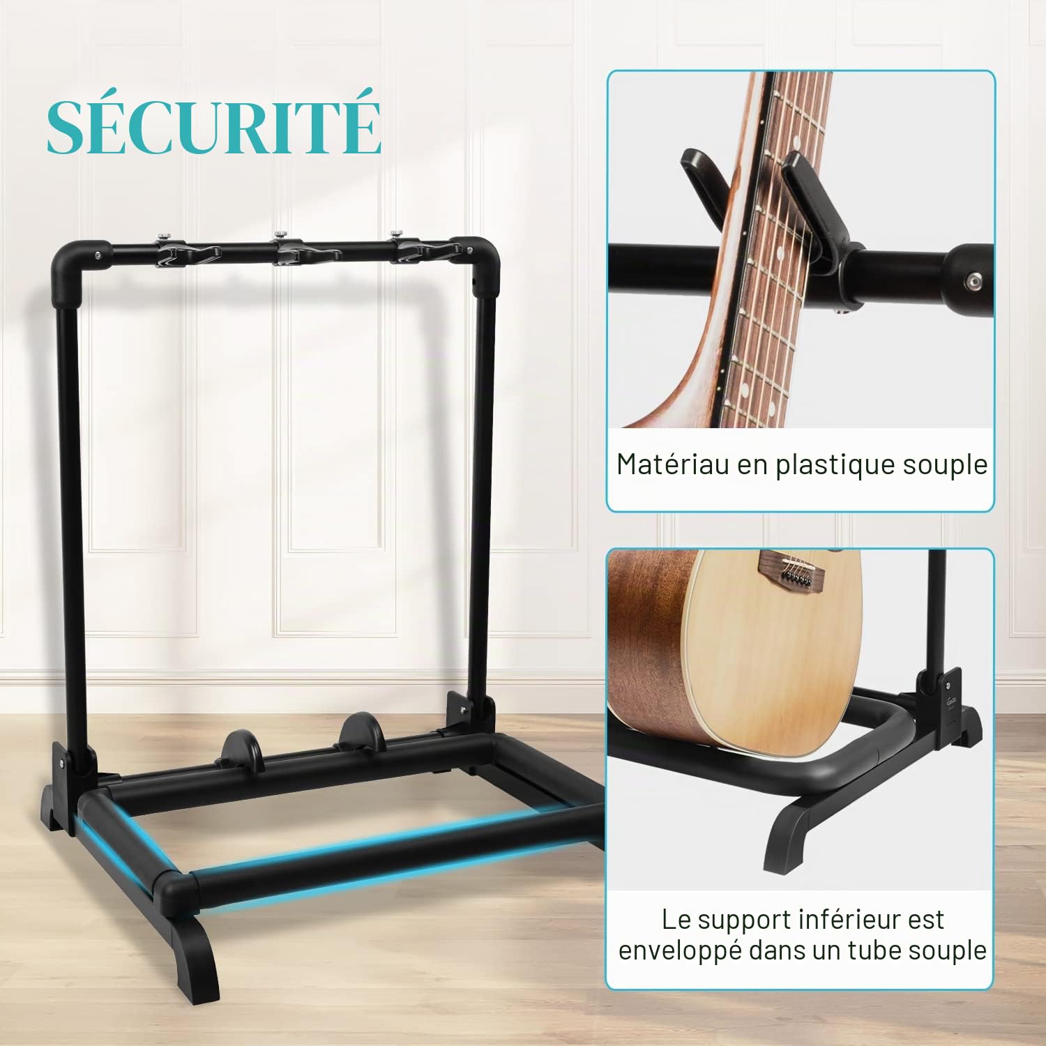 GUITTO GGS-12 Support de guitare multifonction pliable universel Support de guitare portable pour ruban, scène, basse, guitare acoustique, 3 supports