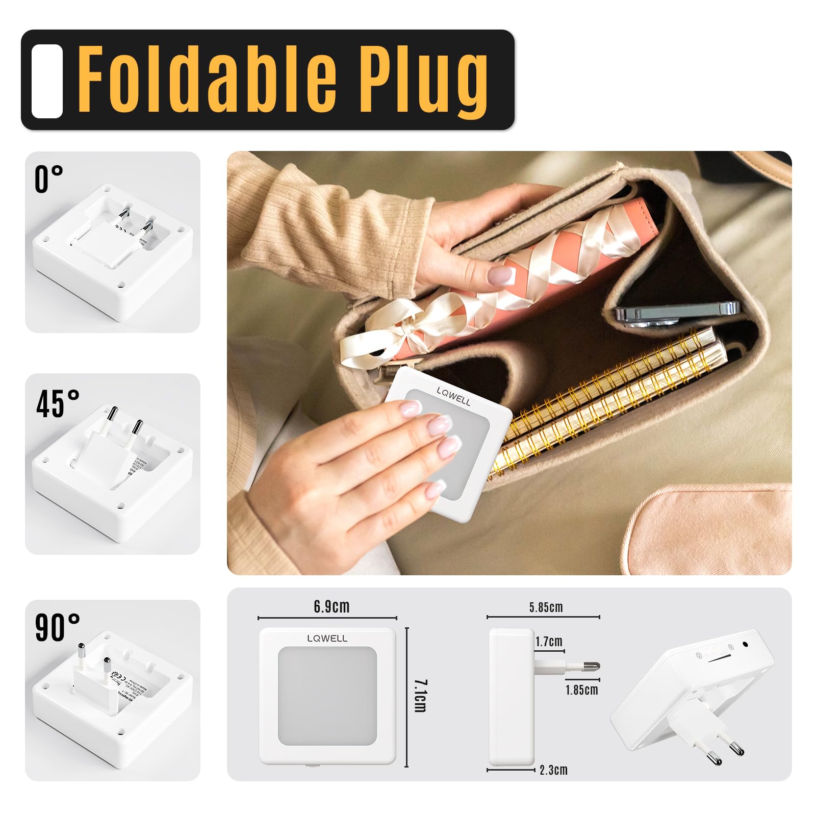 LQWELL® Luce Notturna con Presa Pieghevole con Sensore Crepuscolare, Lampada Notturna con LuminositÀ Regolabile, Luce Automatica con Presa, Luce di Orientamento (Bianco, 3 Pezzi)