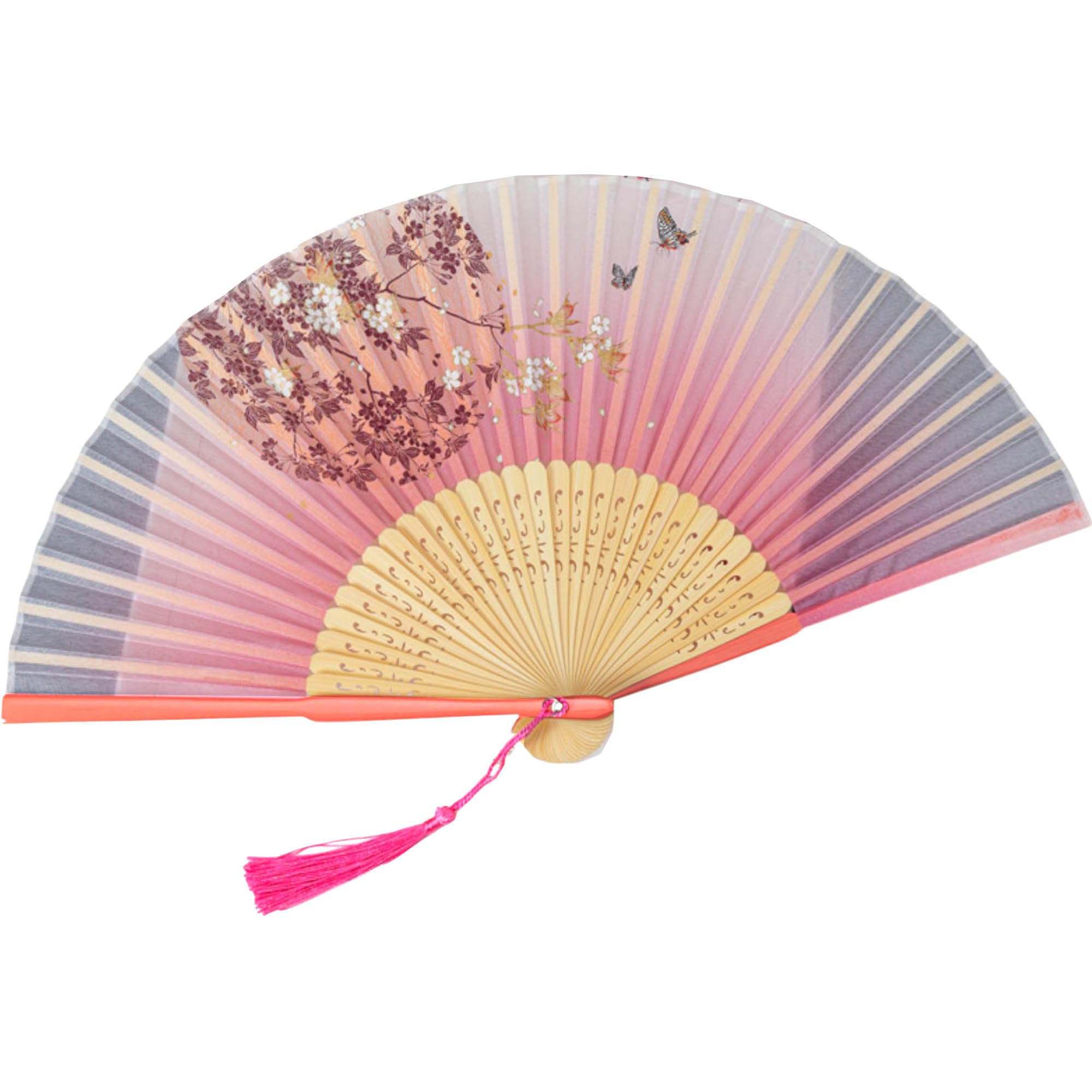 GFM® Bamboo Silk Handheld Folding Japanese Chinese Hand Fan Fan for Summer, Wedding, Party Favour (FLSLK-MR-E) (F18-38-Sakura Cherry Blossom)(FLSLK-F18-38) — image 1