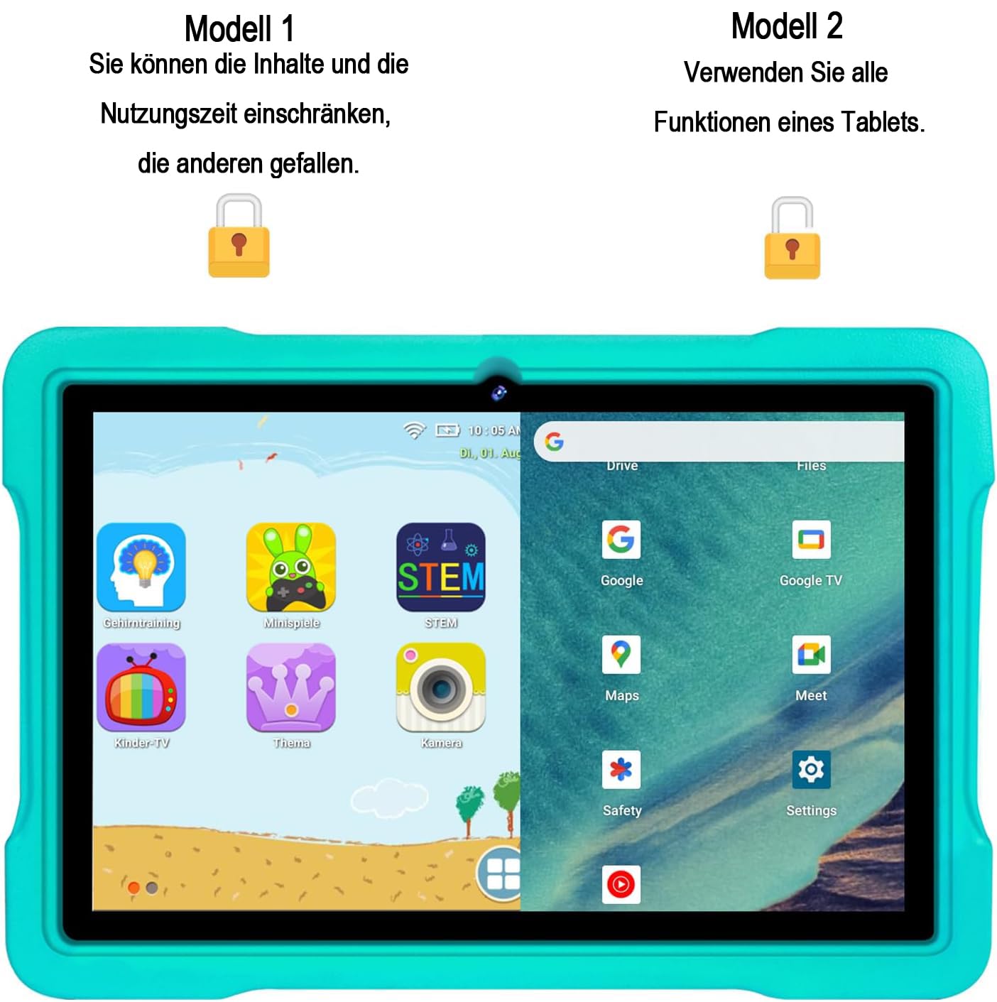 AOCWEI X700 Tablet 10 Zoll,Android 13 Tablet,12GB RAM+128GB ROM,512GB erweitern,5GWiFi PC,Octa-Core,6000mAh,2.0GHz, Hülle in Grün