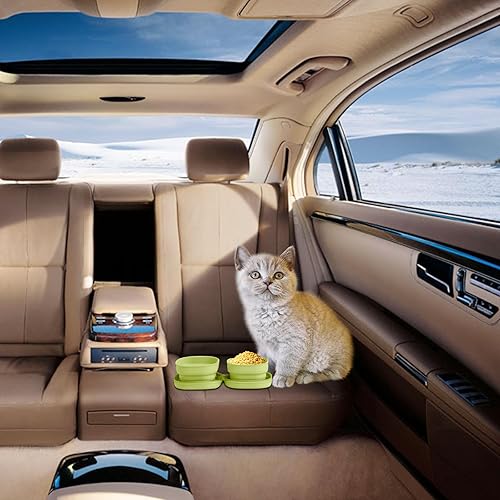 Miniatura 8 de Cuencos de viaje gemelos para mascotas para gatos o perros, cuencos de silicona plegables para alimentos y alimentación de agua, funda de transporte