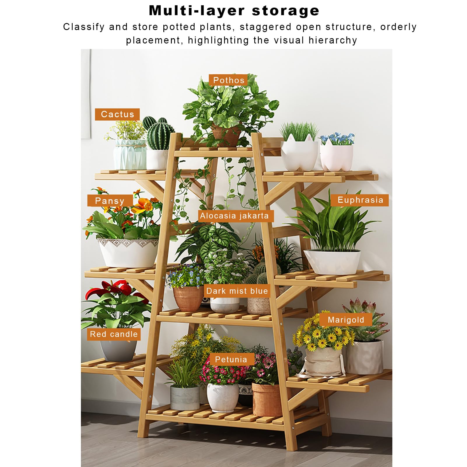 Générique Étagère à Plantes en Bambou à Plusieurs Niveaux - Étagère échelle d'intérieur/extérieur pour 8 Plantes, présentoir en Bois Naturel pour Salon, Balcon et Jardin