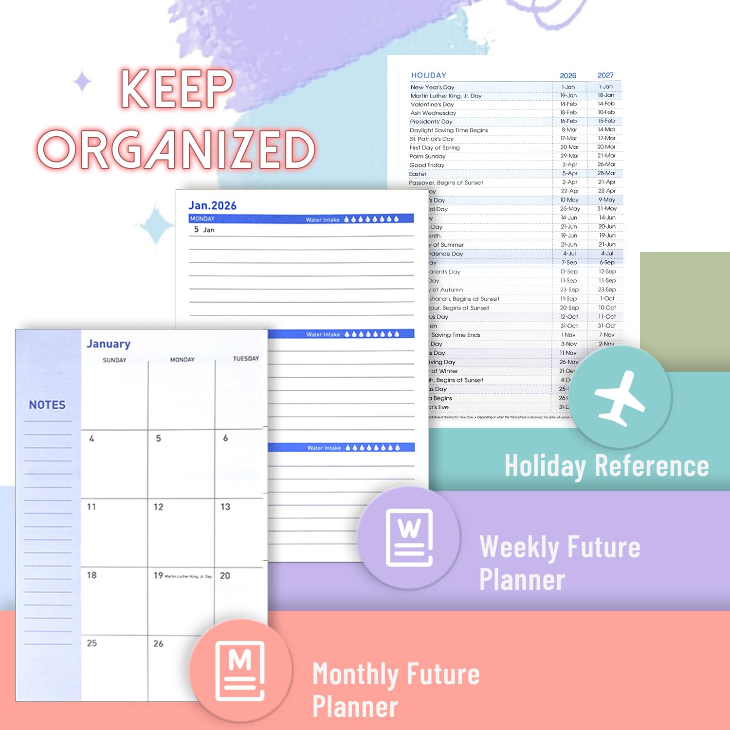 BLESWIN Wochenplaner 2025 2026, Terminplaner A5 mit 18 Monaten Kalender 2025 Buchkalender, Wochenplaner mit Stickern Index Tabs, Januar 2025-Juni 2026, Kalender 2025 A5, Organisiert Bleiben, Flieder