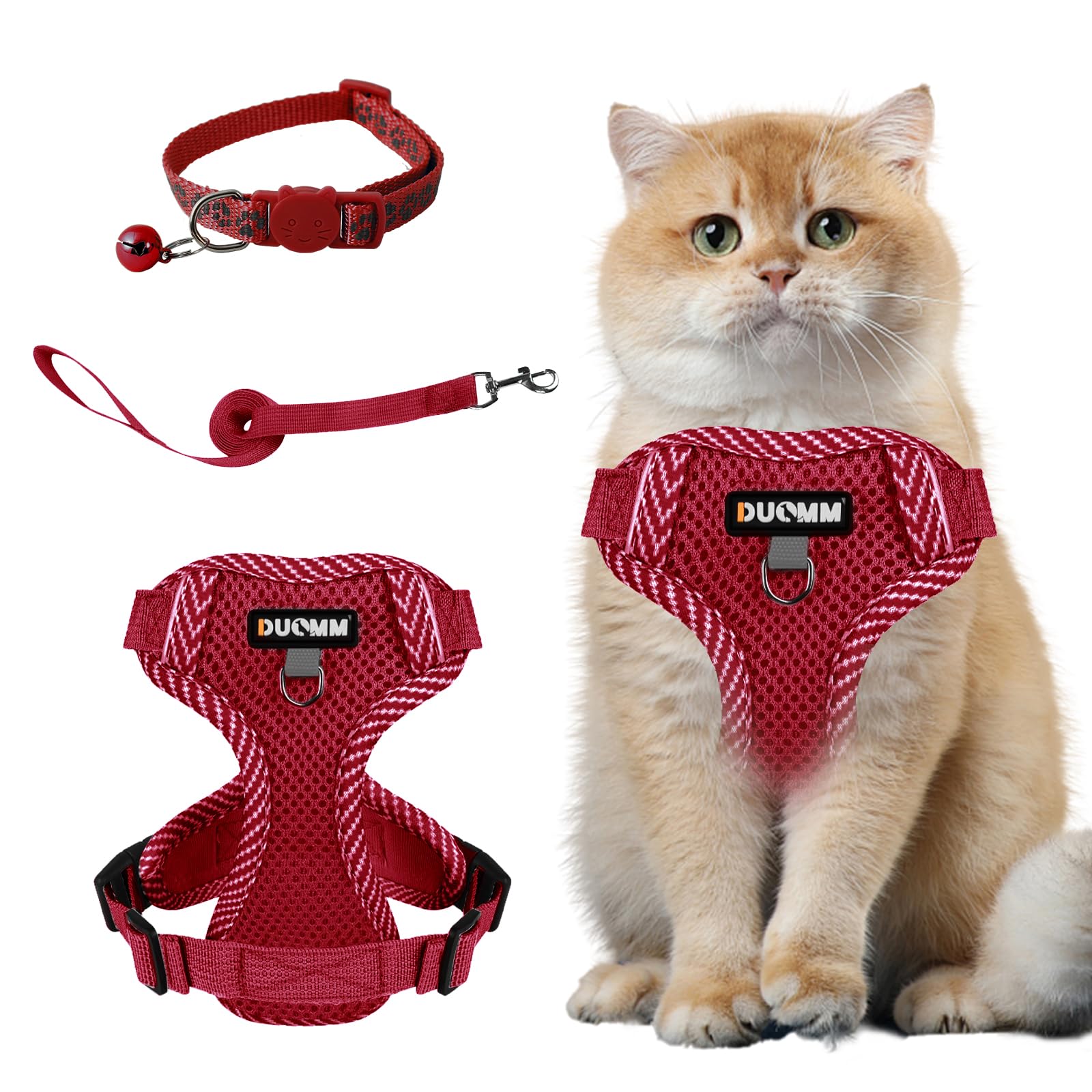 Muecleao Cat Harness and Lead Set, Adjustable Kitten Harness and Lead Set, Cat Harness with Reflective Strips
