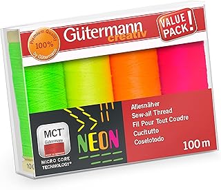 Gutermann Creativ Coselotodo - Juego de 4 bobinas de 100 m, 100% poliéster, costura a mano y a máquina, universal, colores neón
