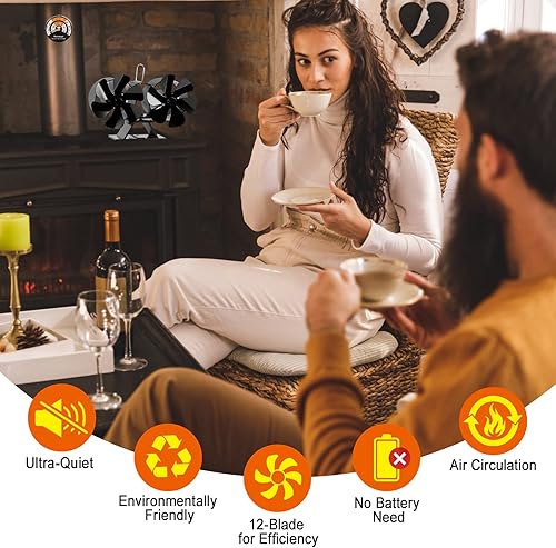 Miniatura 2 de Hanaoyo Ventilador de estufa de madera con motores dobles, ventilador de estufa de madera de 12 aspas alimentado por calor, ventilador de chimenea