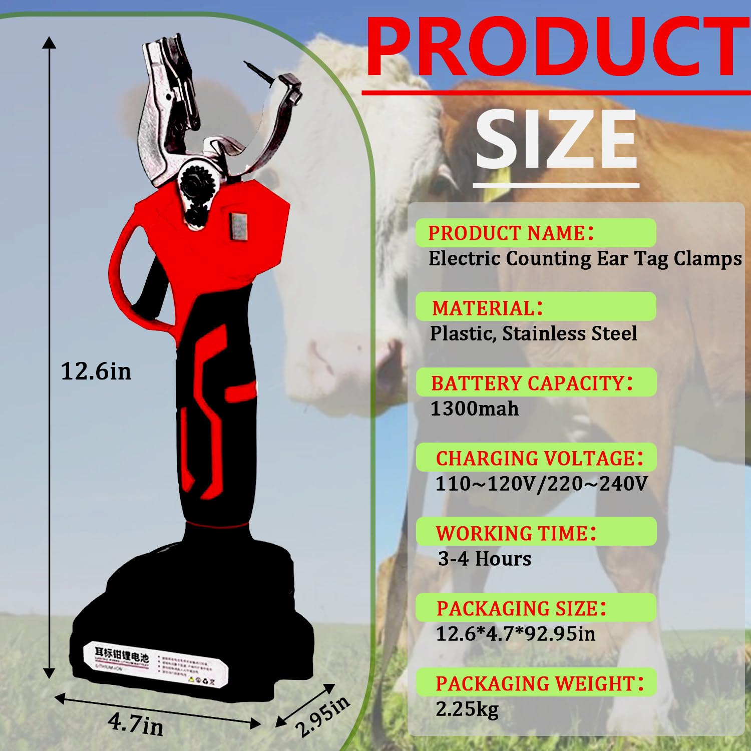 Herramienta eléctrico para Colocar Crotales en Animales | Etiquetador inalámbrico para animales con dos baterías recargables, presión vertical automática, ahorra tiempo y esfuerzo.