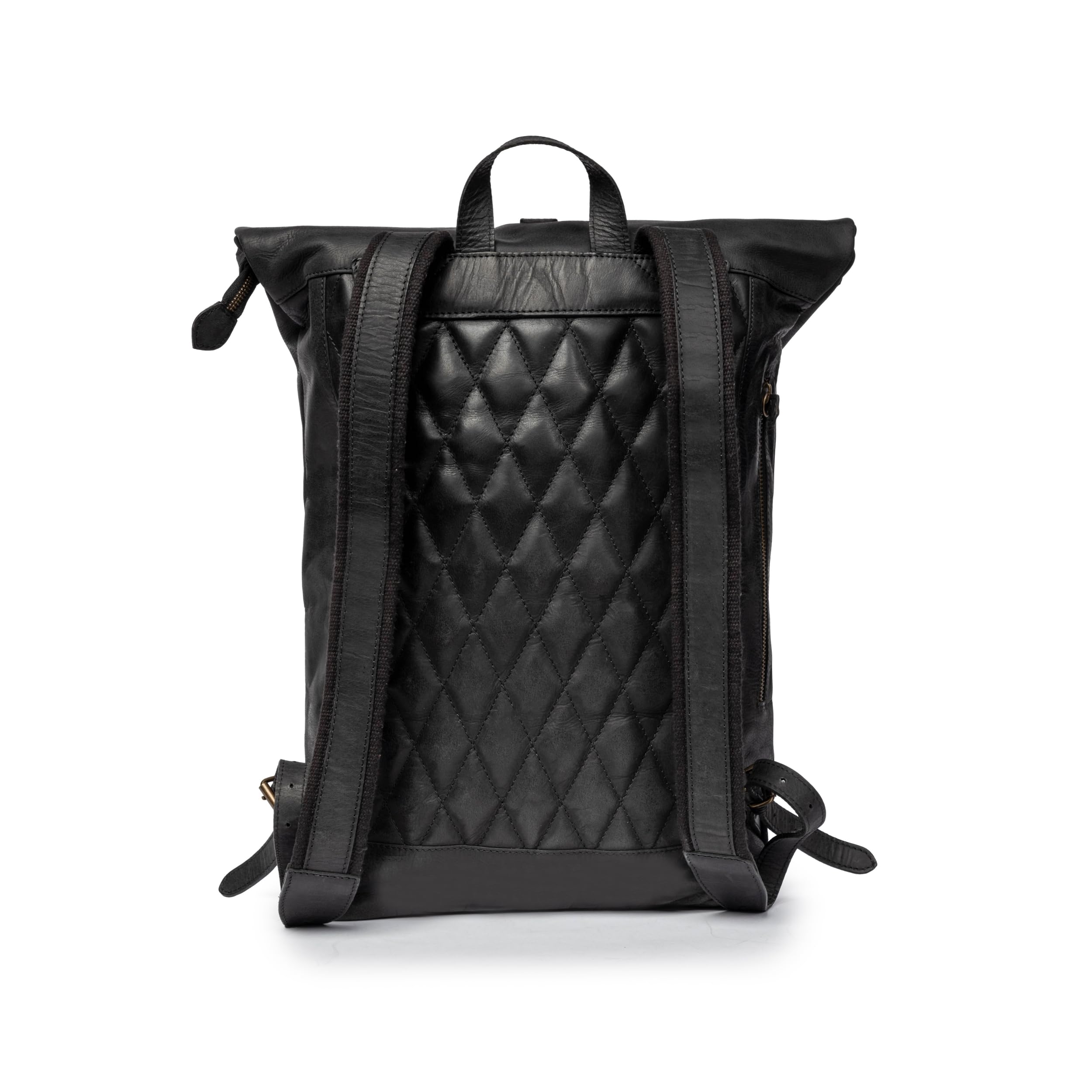 DRAKENSBERG Leder Roll-Top Rucksack 'Ryan' 16" Laptopfach, Damen, Herren, Vintage-Tagesrucksack, groß, bis 25L - Schwarz, DR00368