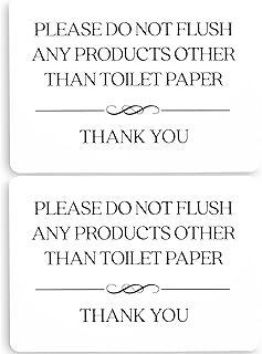 Do Not Flush Toilet Sign 2-Pack (White Acrylic 5 x 3.5 in) Flush Toilet Paper Only Sign - Dont Flush Sign - Do Not Flush Feminine Products Sign - Septic Sign - Bathroom Signs for Business - Bathroom Signs for Home - Airbnb Signs for Bathrooms