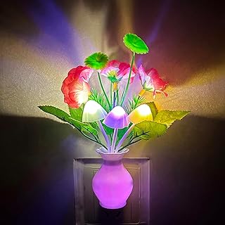 Plug-in Night Light, Auto Sensor Night Light, RGB LED Mushroom Night Light, Flower Night Light, Plug Into Wall Flower Lamp, Nursery Night Light for Kids Room, Bedroom, Lounge, Hallway and Stairs